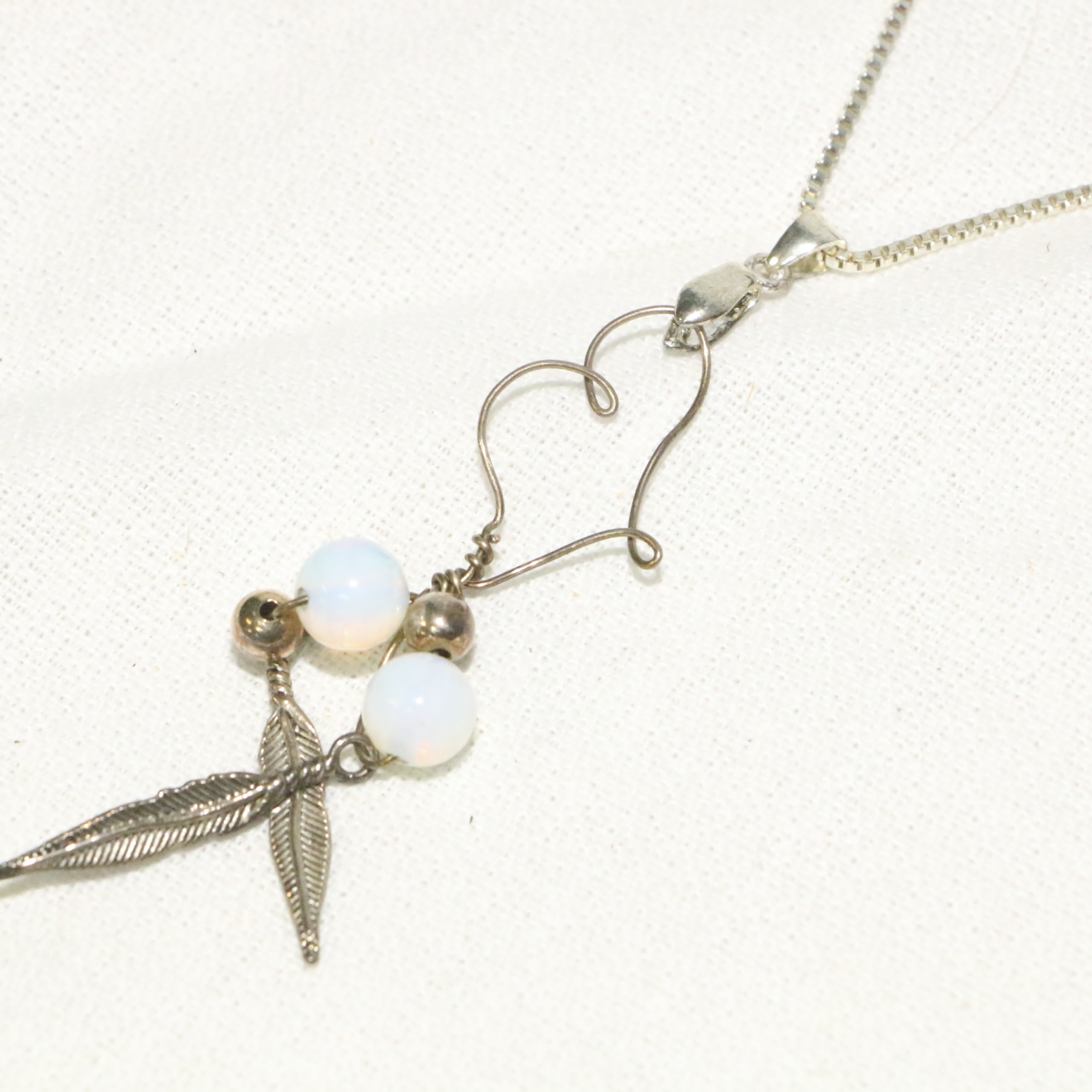 Southwestern Style Earrings and Pendant Necklace With Opalite and Feathers