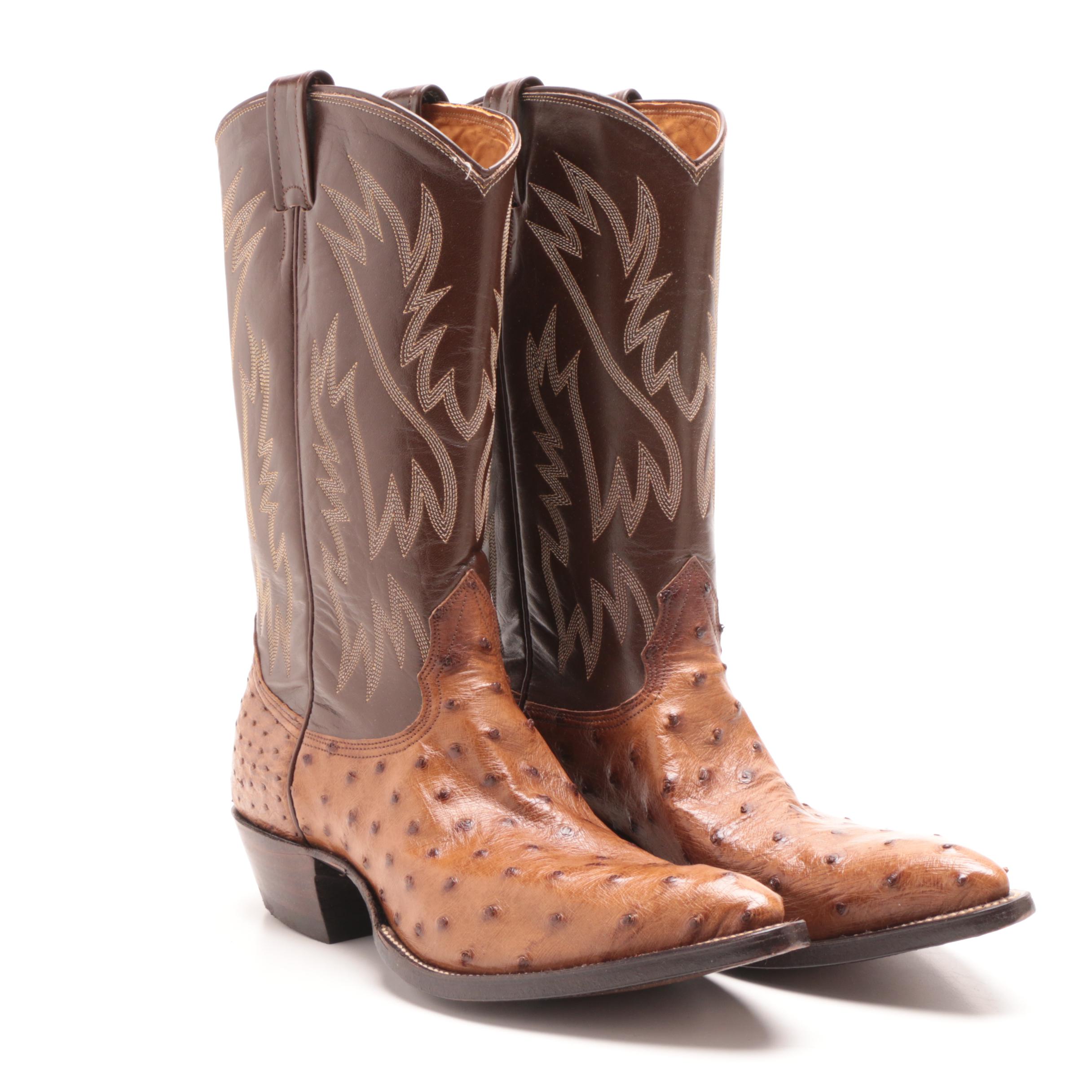Men's Nocona Alligator and Ostrich Skin and Leather Cowboy Boots
