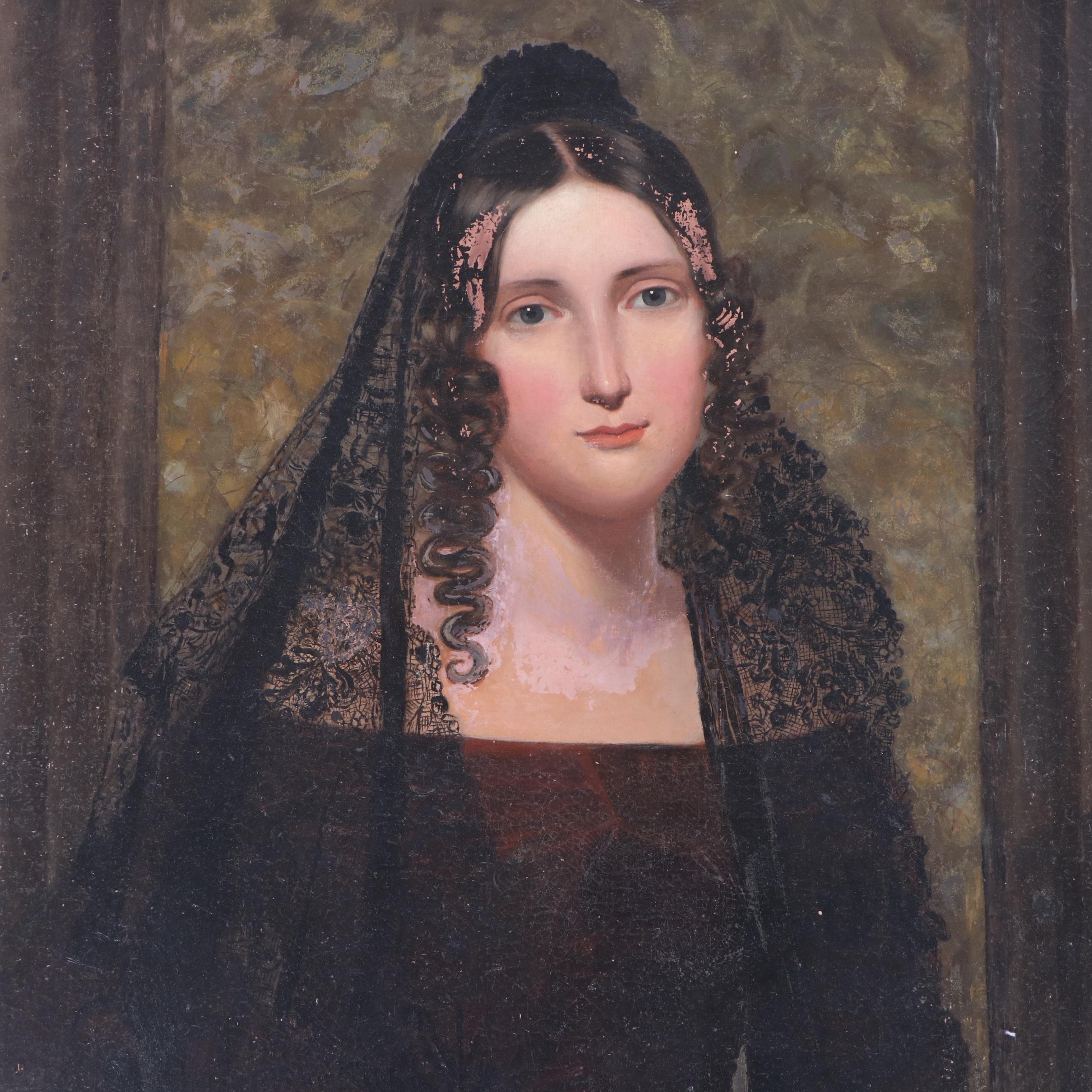 19th Century Portrait Oil Painting of a Widow