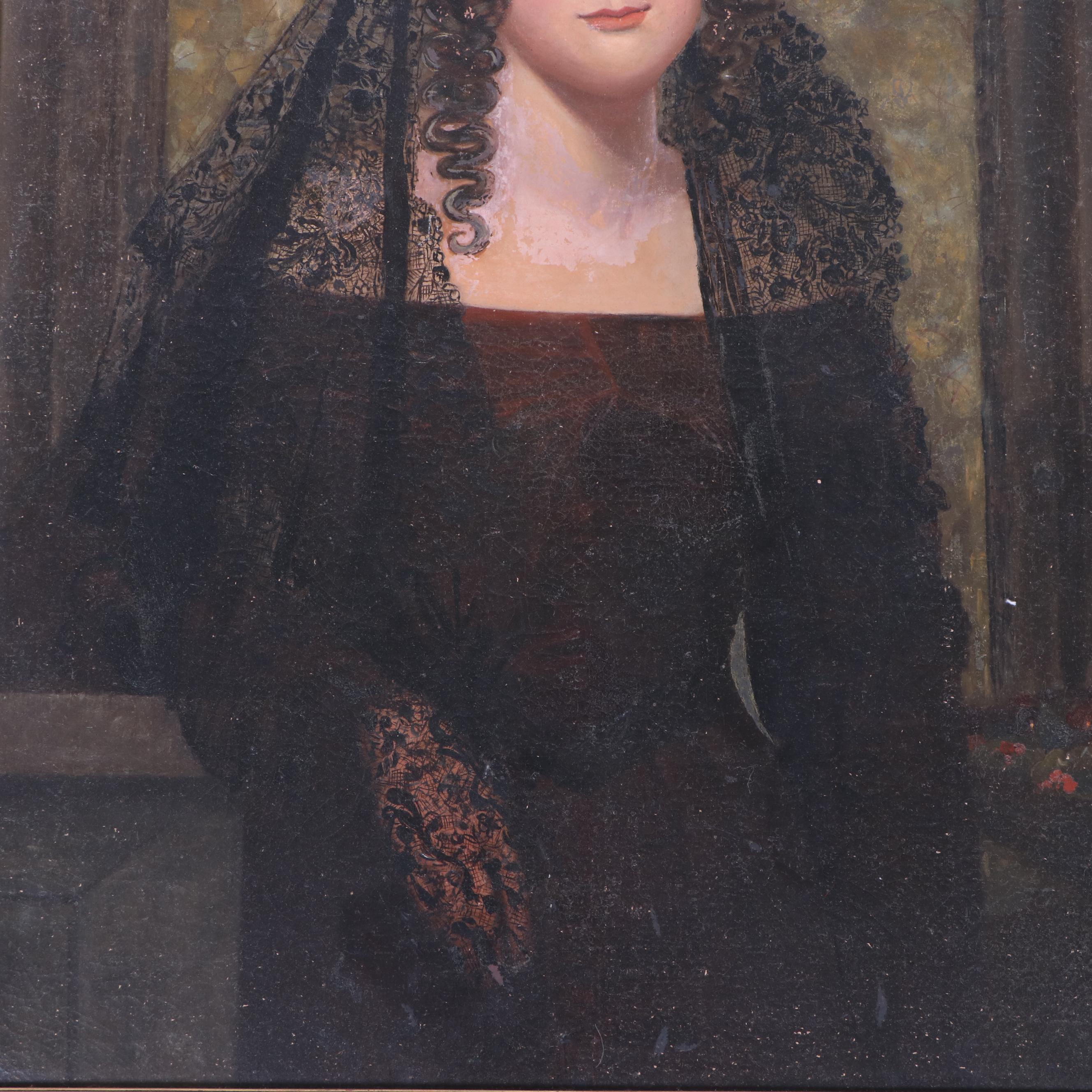 19th Century Portrait Oil Painting of a Widow