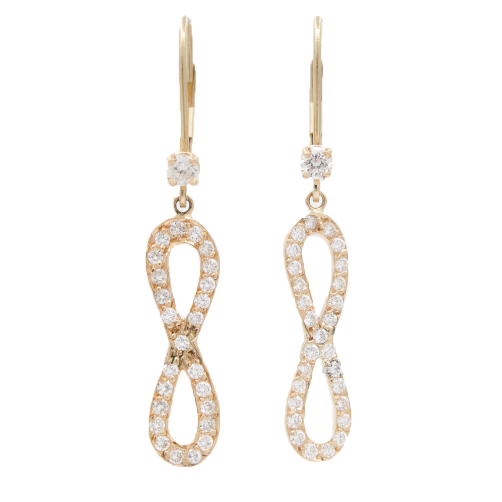 14K Yellow Gold Diamond Infinity Earrings