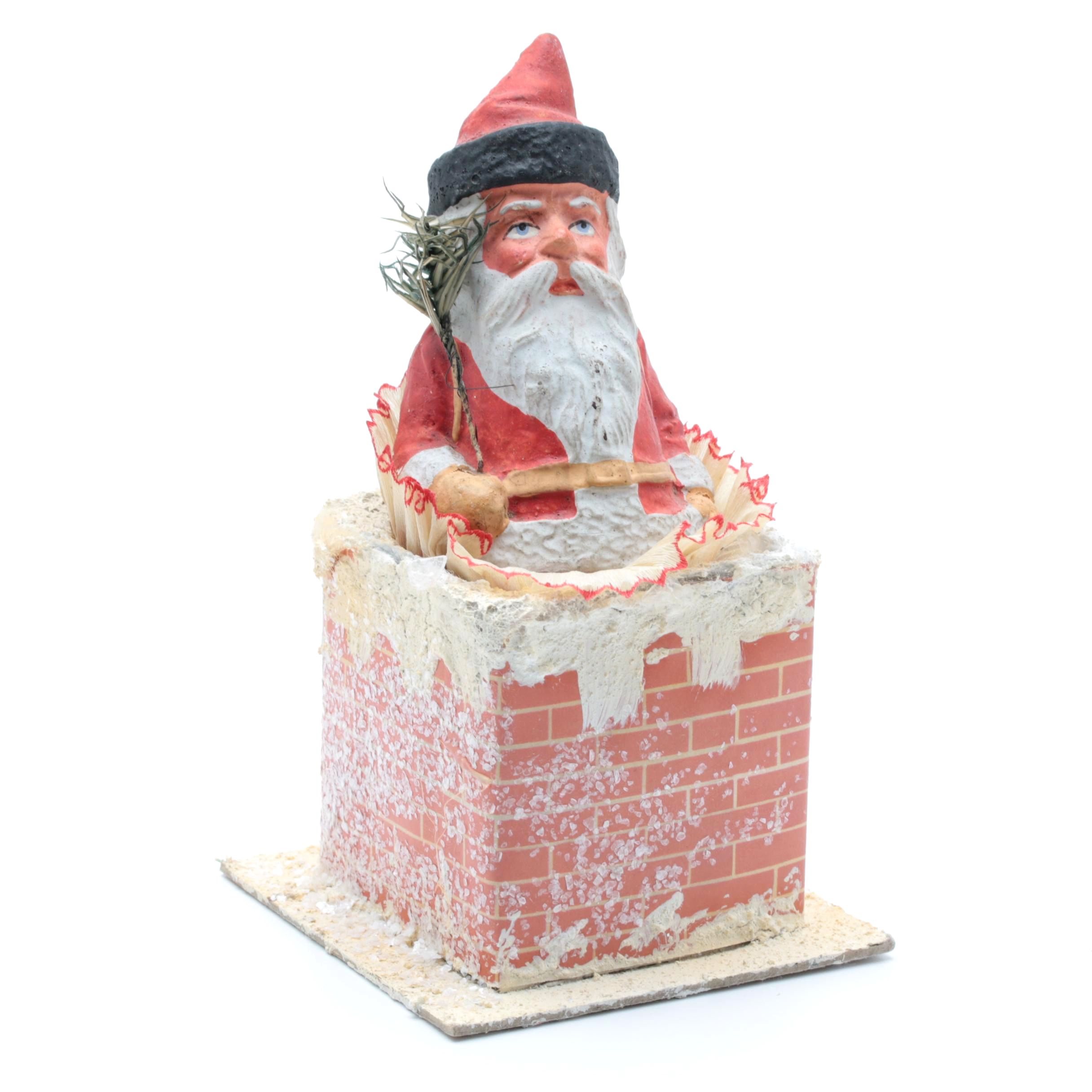 Victorian German Papier-Mâché Santa in a Chimney Candy Container