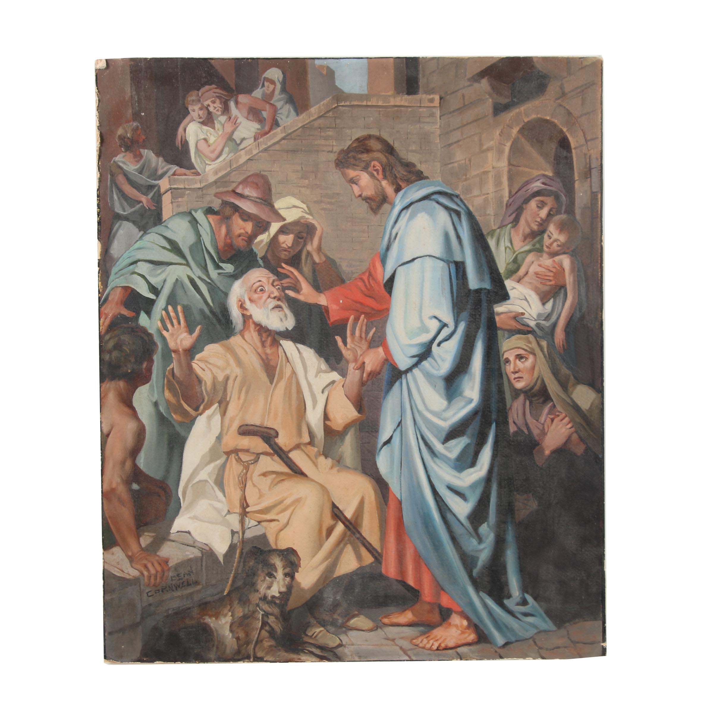 Attributed to Dean Cornwell Oil Illustration of Christ Healing the Blind Man