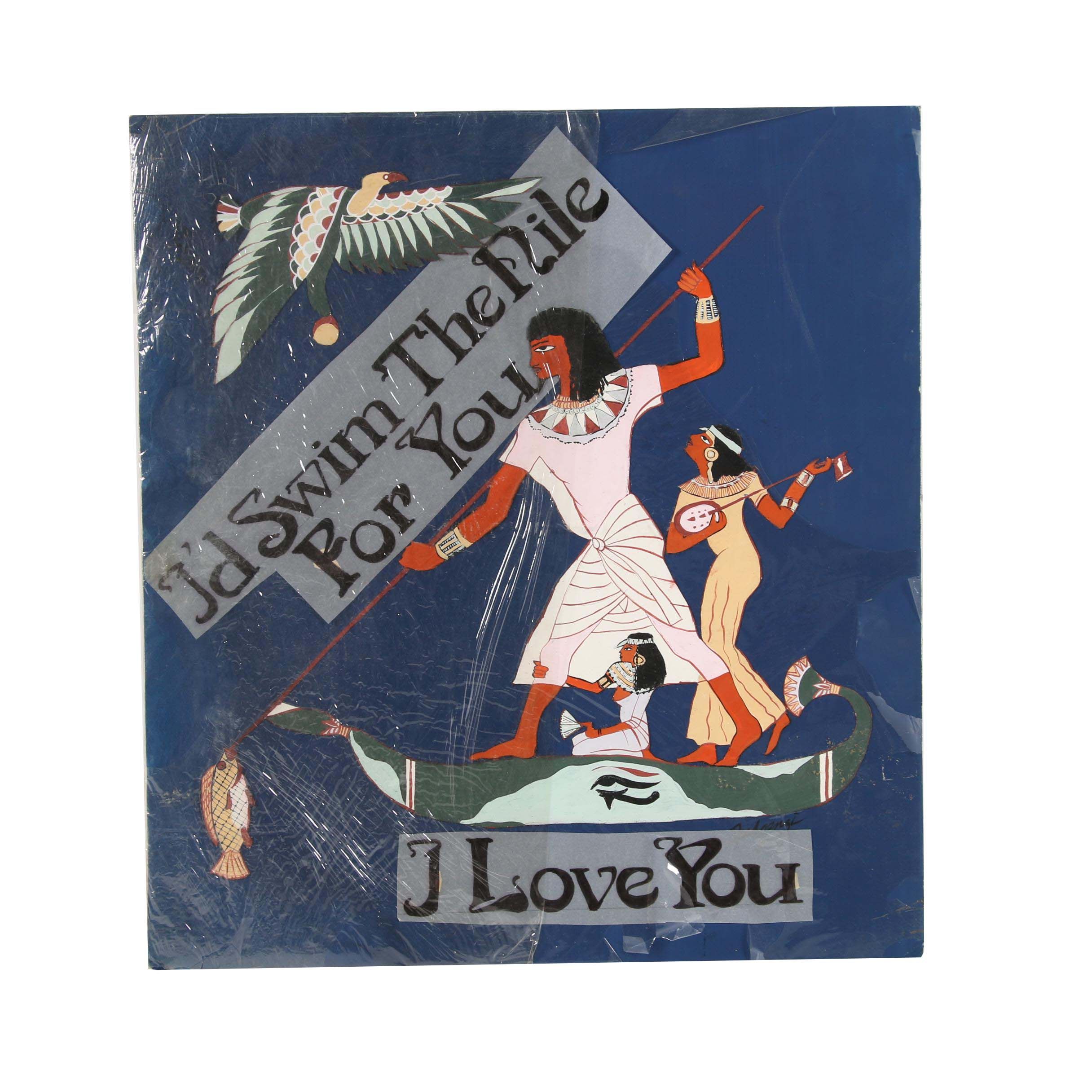 Fulgenzy Mid 20th Century Gouache Illustration "I'd Swim the Nile for You"