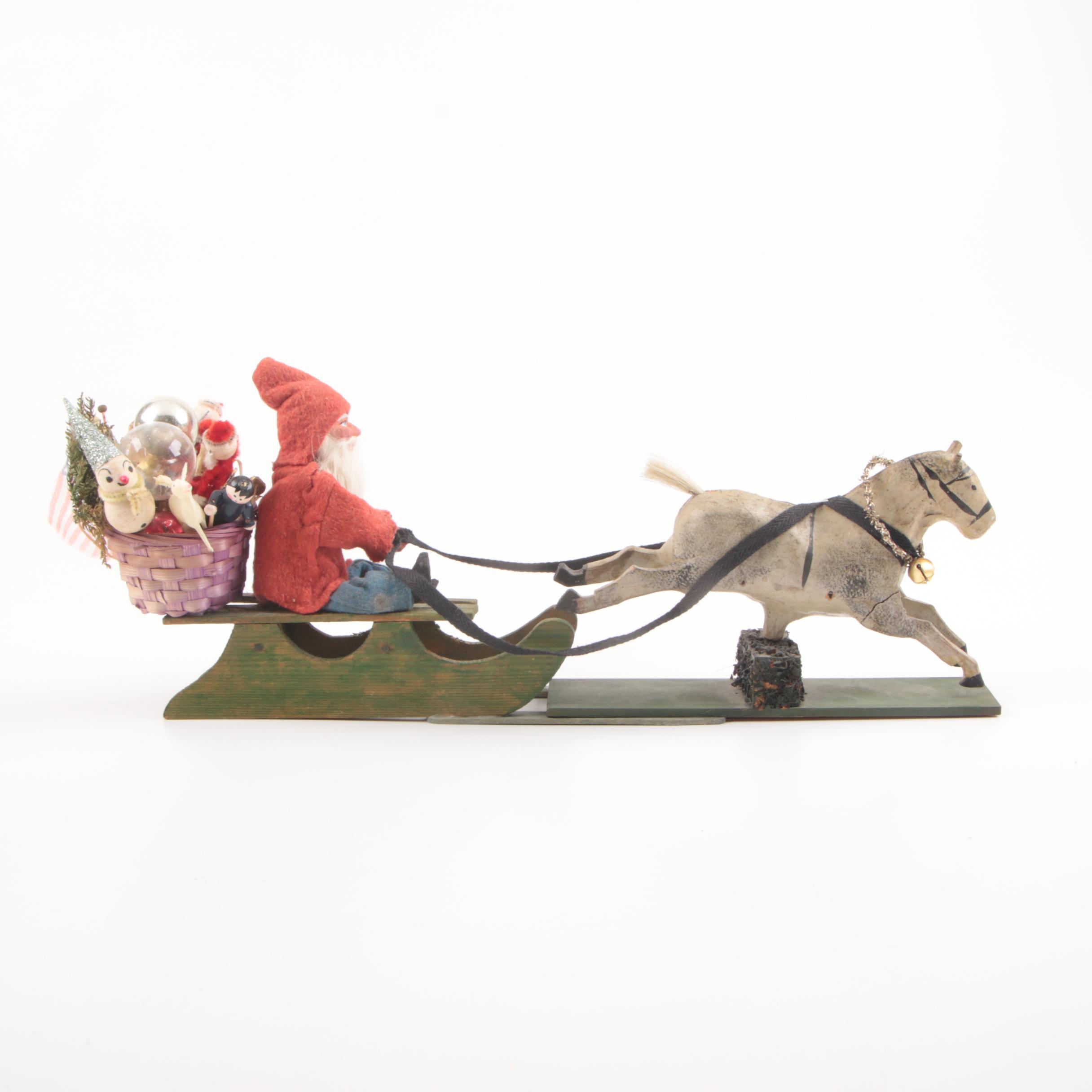 Antique German Christmas Belsnickle on Horse Drawn Sleigh