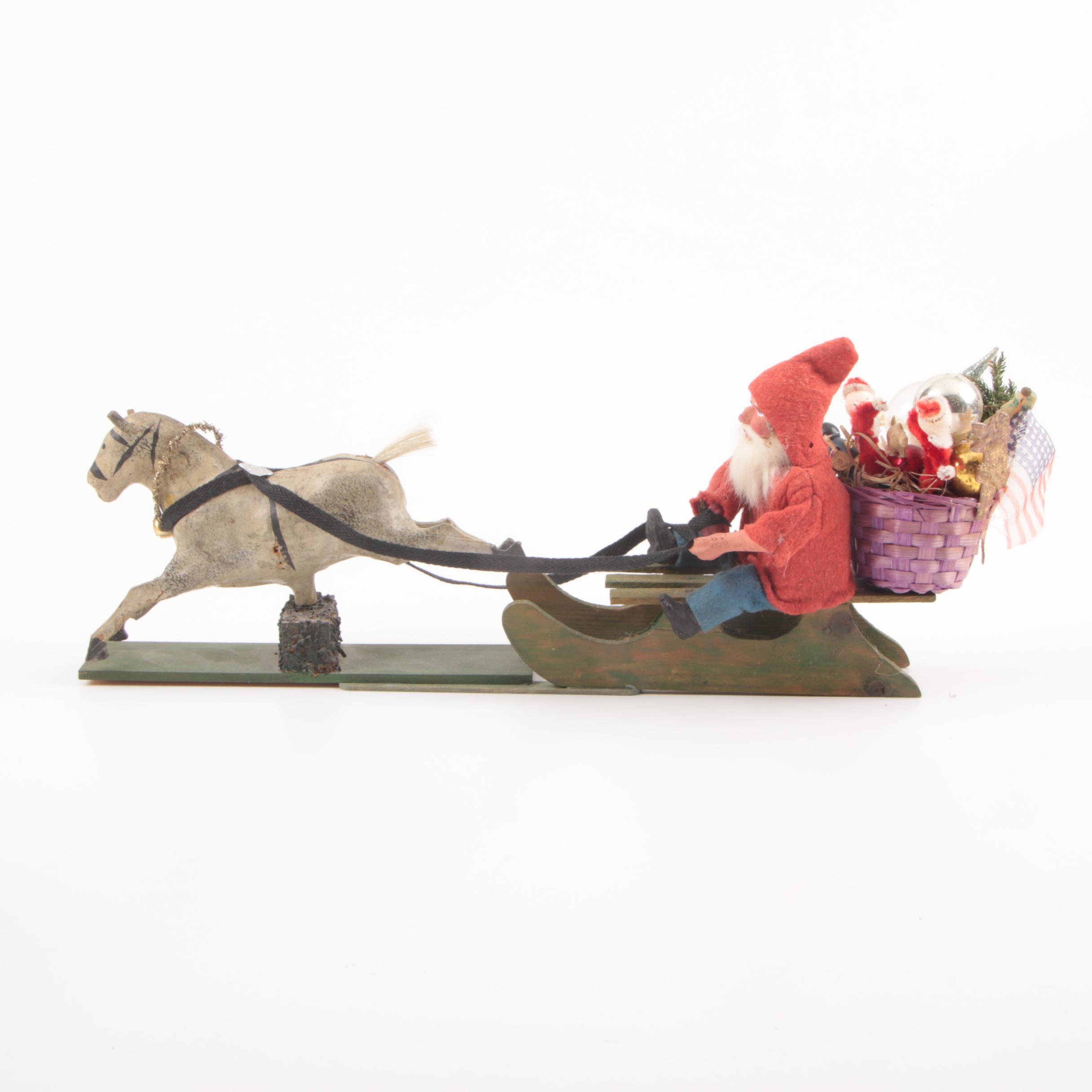 Antique German Christmas Belsnickle on Horse Drawn Sleigh