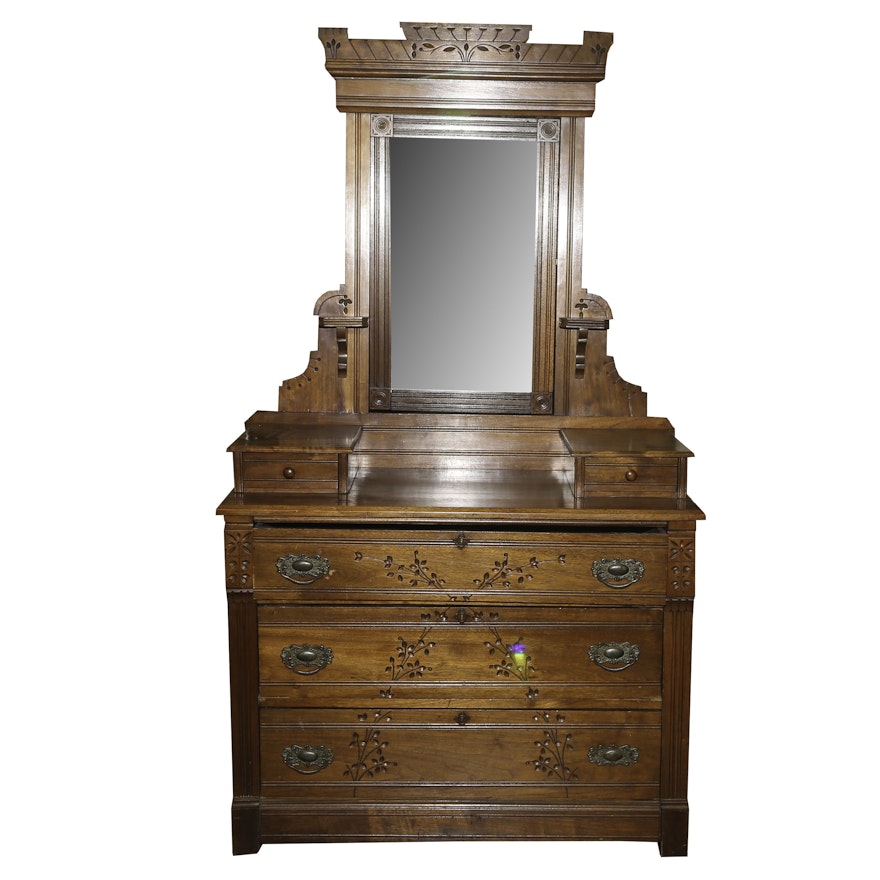 Victorian Walnut Chest with Mirror by O.D. Hartford, Late 19th Century