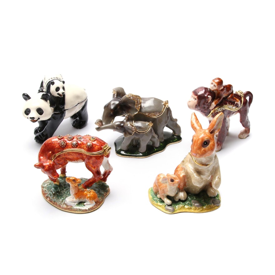 Animal Themed Jeweled and Enameled Trinket Boxes