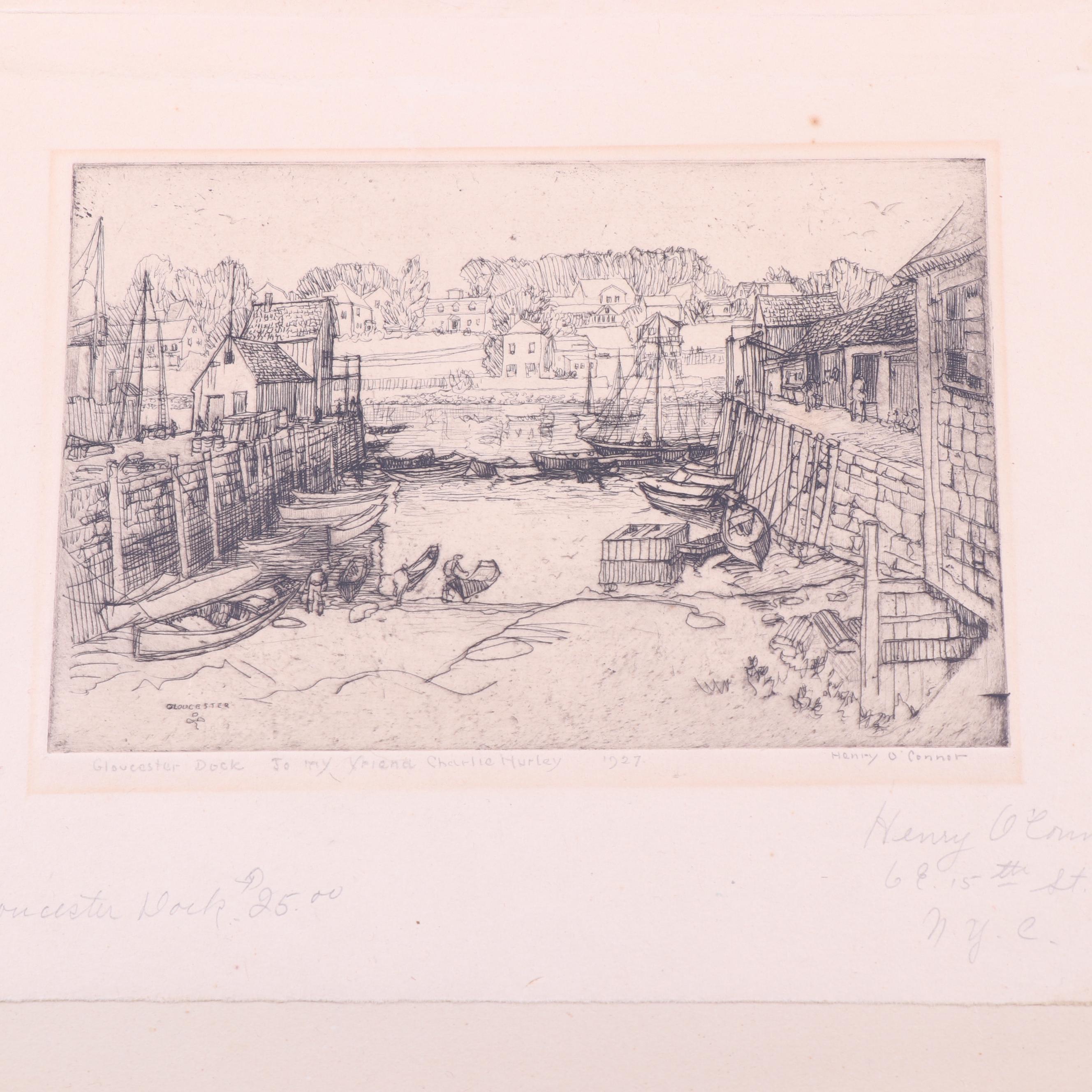 Henry O'Connor Etching of Gloucester Dock