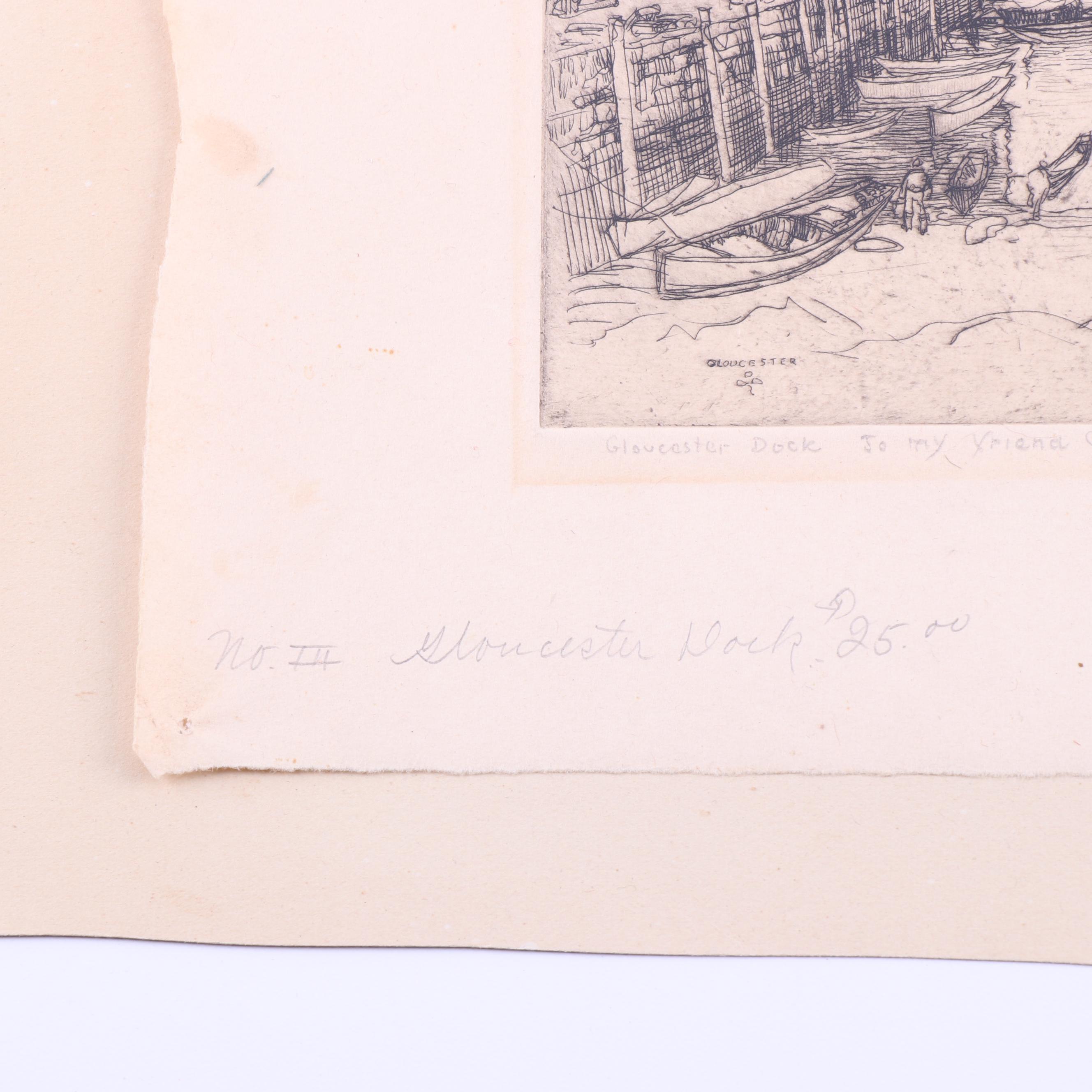 Henry O'Connor Etching of Gloucester Dock