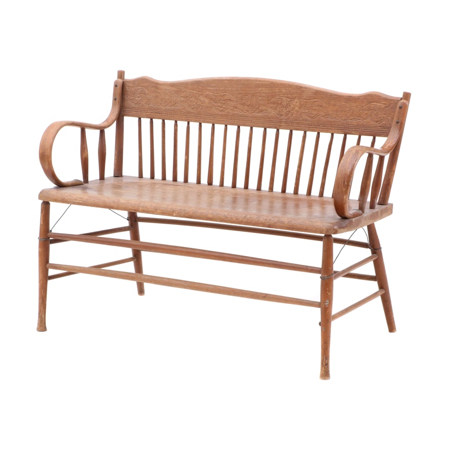 Pressed Back Birch Bench, Early 20th Century