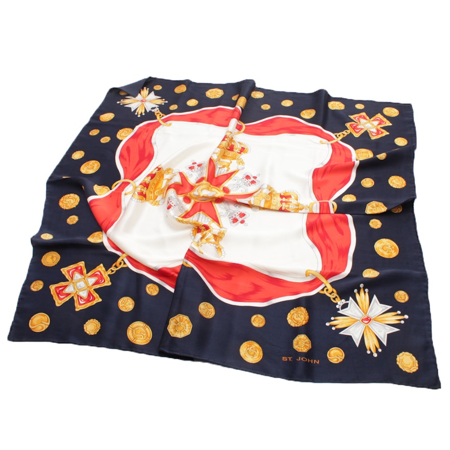 St. John Hand-Rolled and Stitched Multicolor Silk Scarf