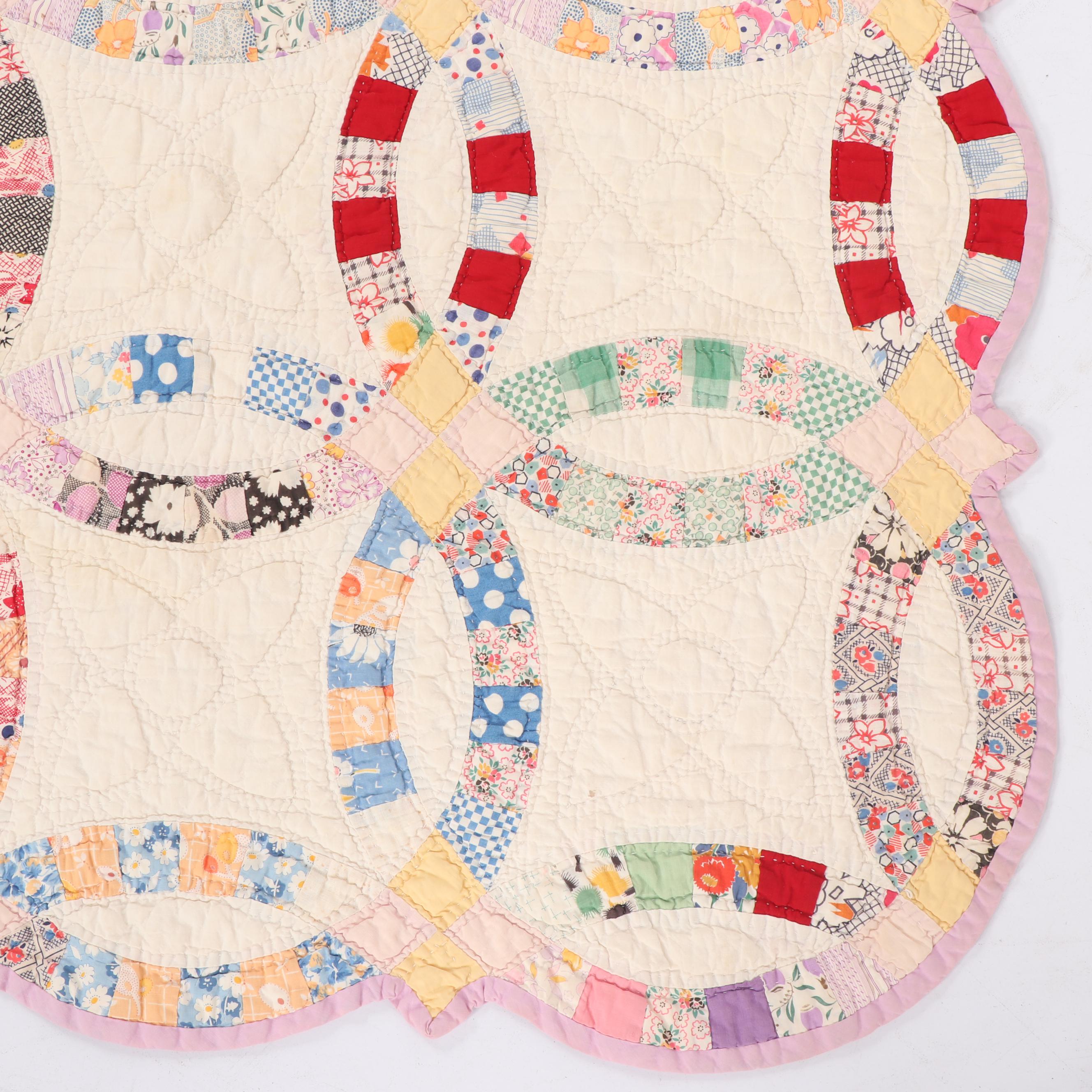 Handmade "Double Wedding Ring" Quilt, Circa 1940's