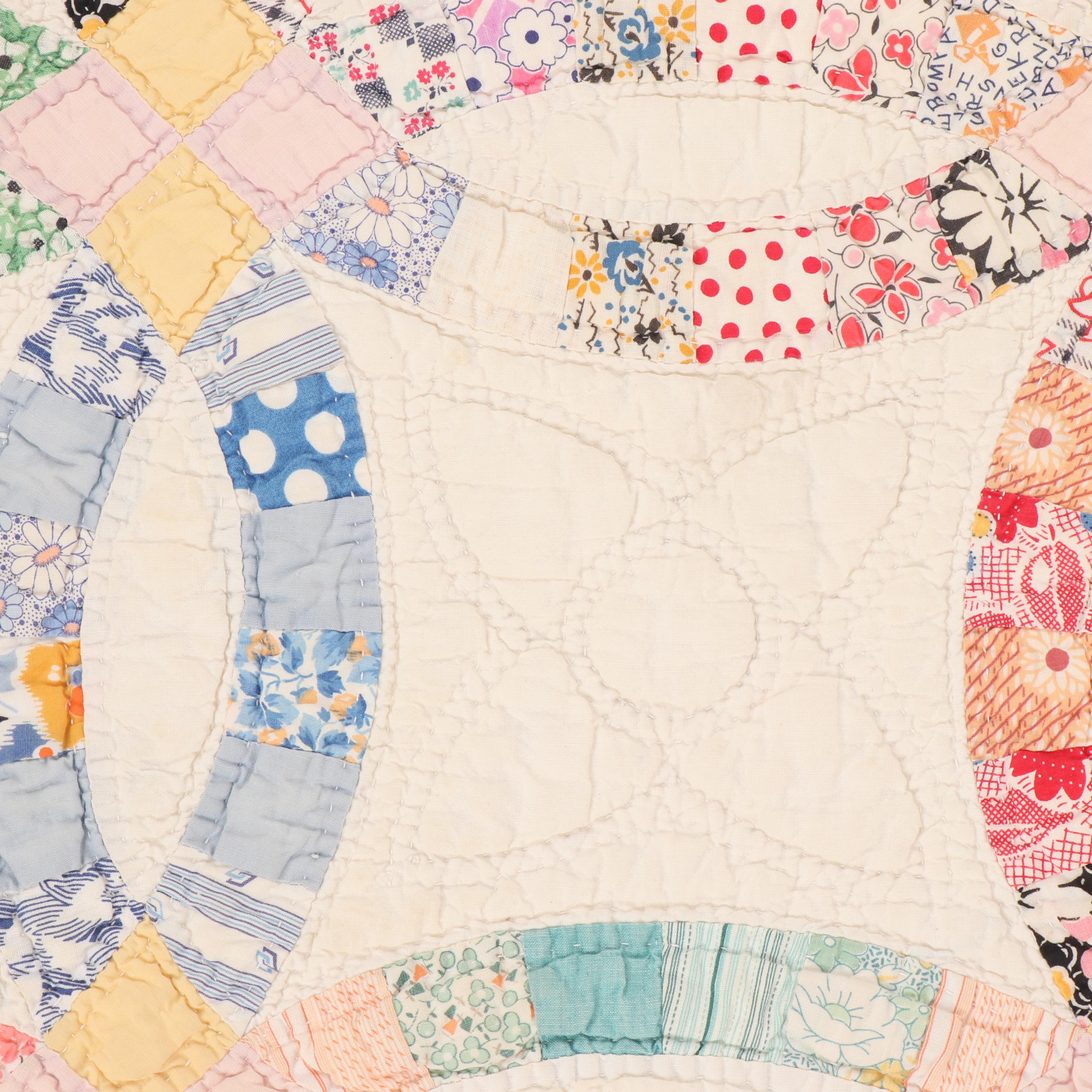 Handmade "Double Wedding Ring" Quilt, Circa 1940's