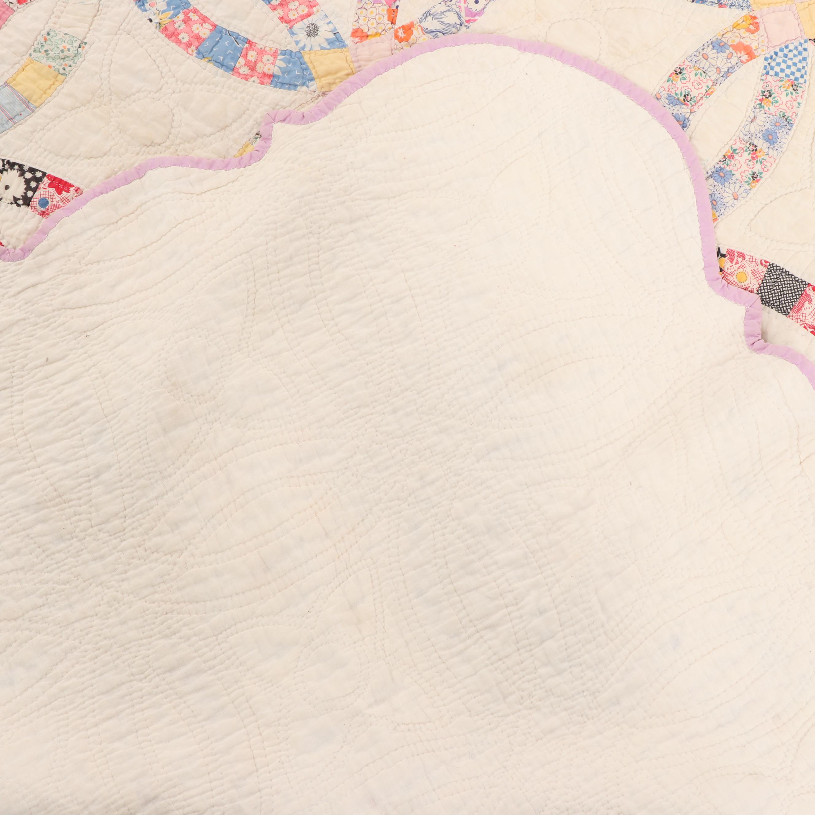 Handmade "Double Wedding Ring" Quilt, Circa 1940's