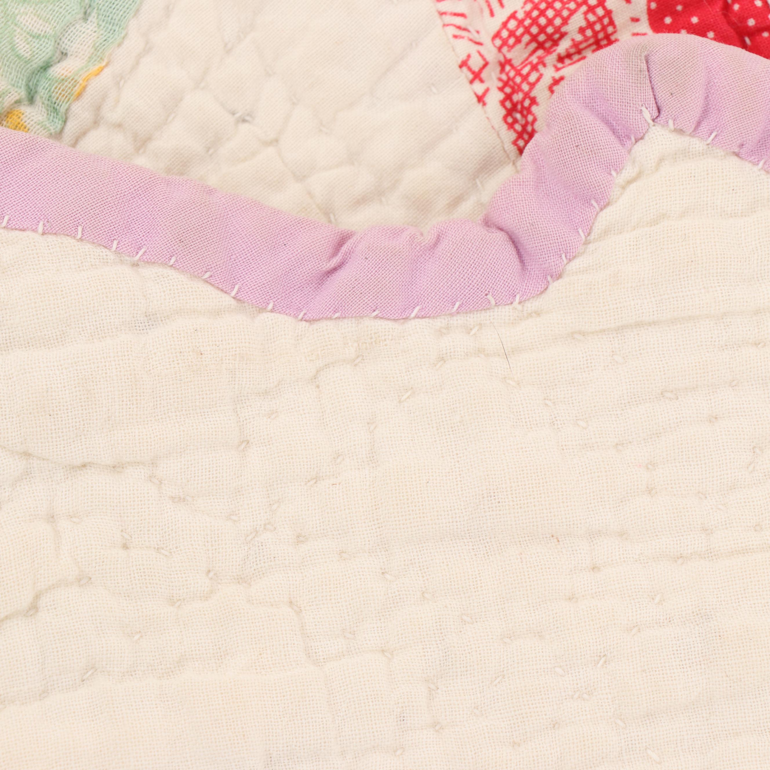 Handmade "Double Wedding Ring" Quilt, Circa 1940's