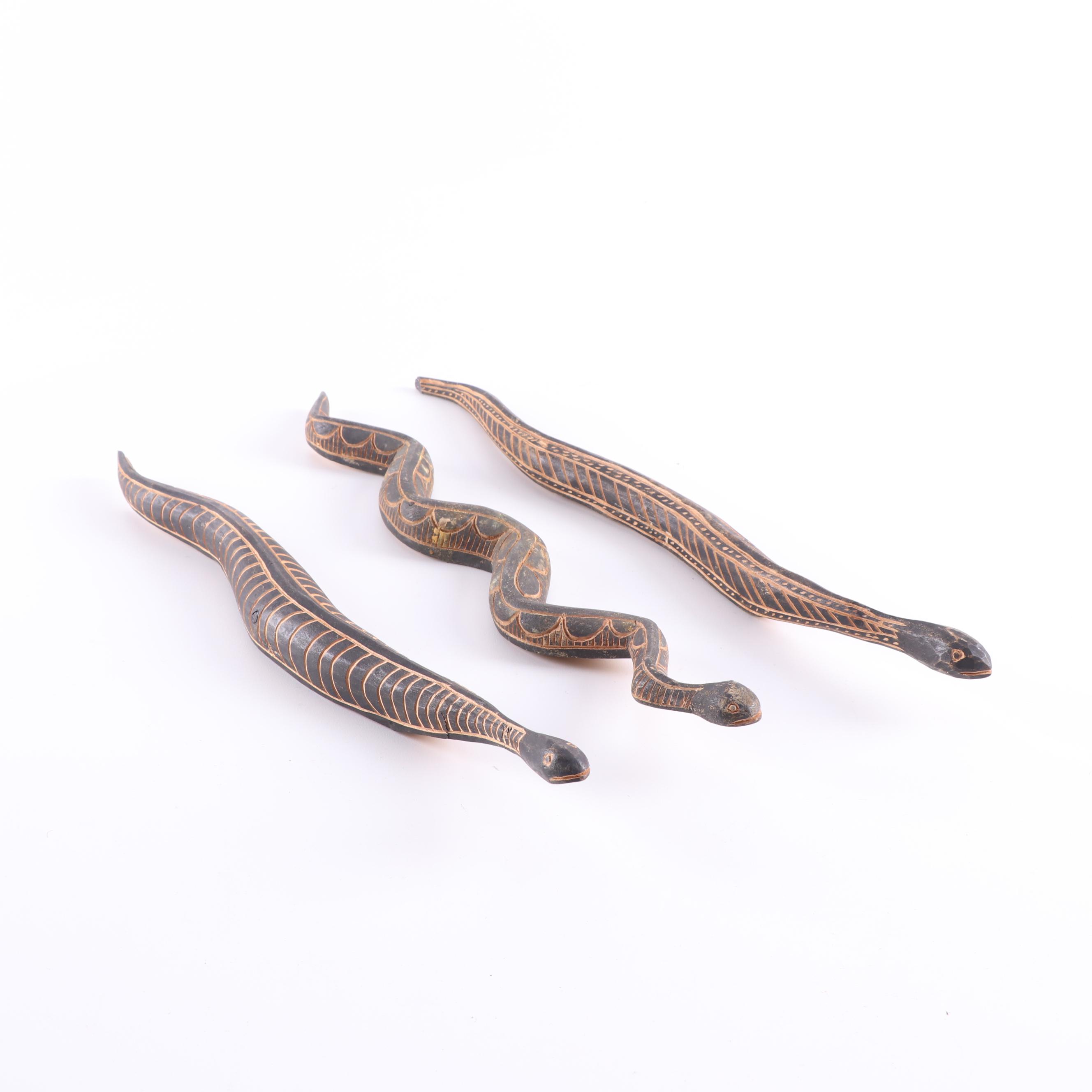 Folk Art Carved Wooden Snakes