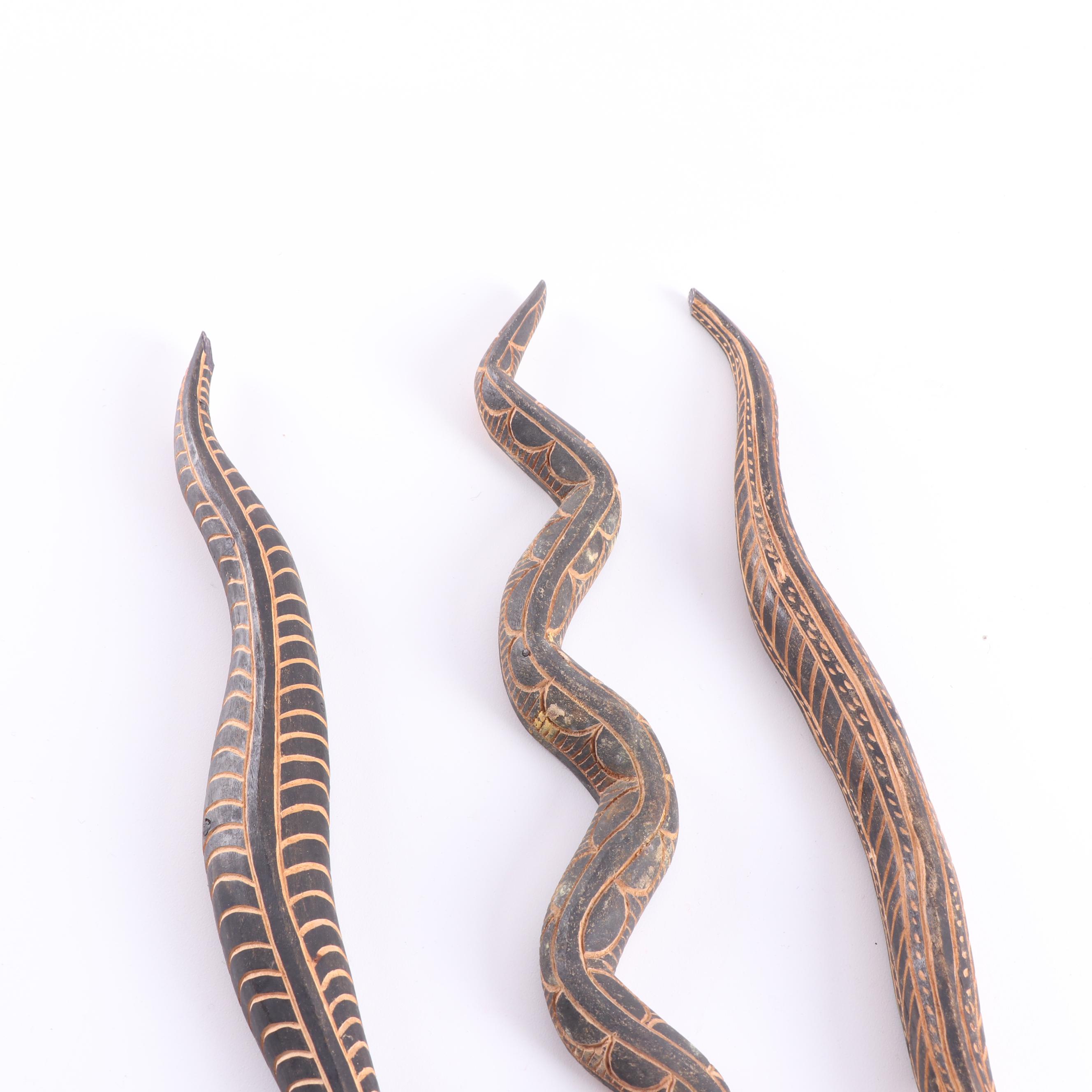 Folk Art Carved Wooden Snakes
