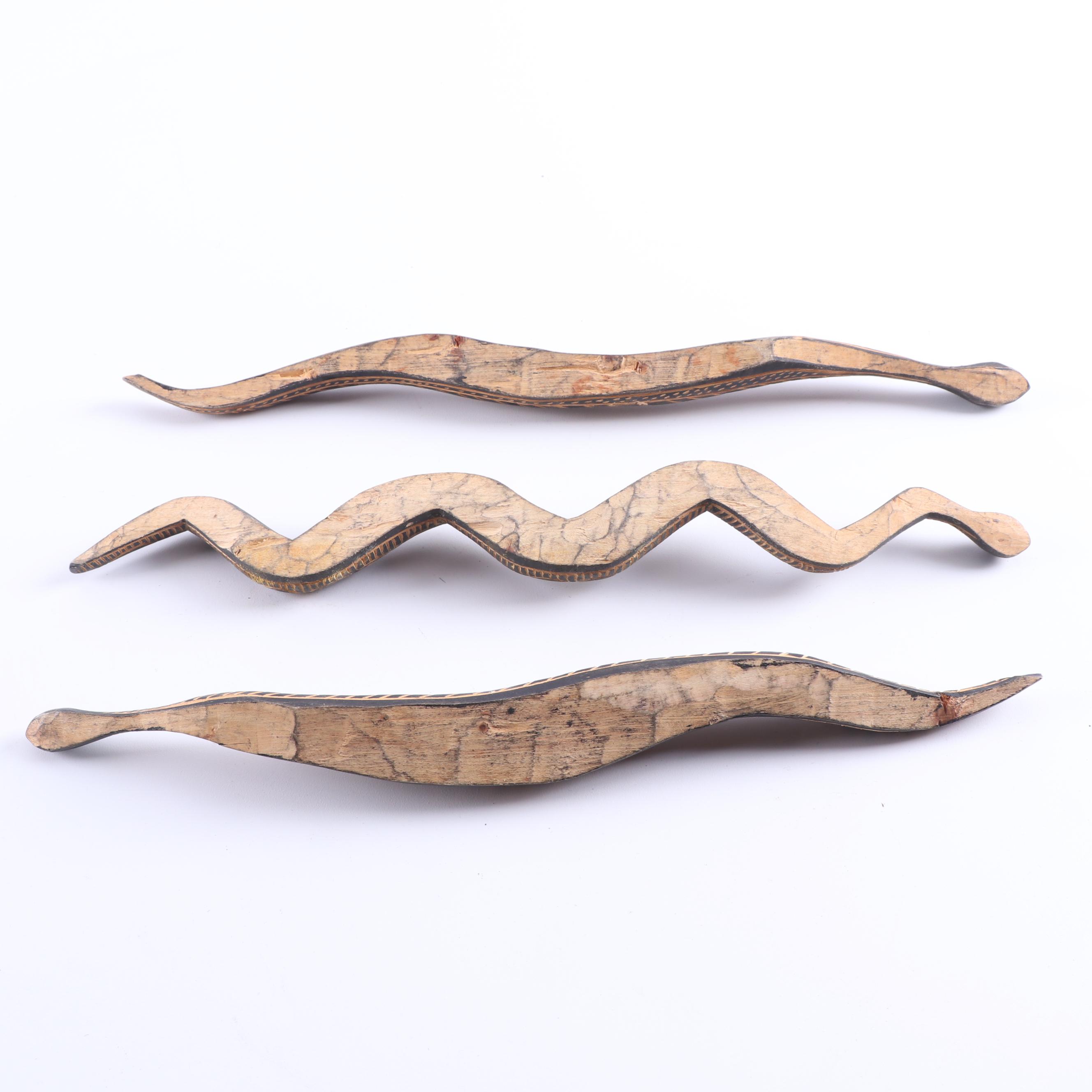Folk Art Carved Wooden Snakes