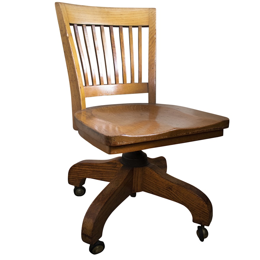 Oak Office Chair on Casters, Mid/Late 20th Century