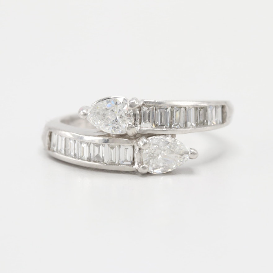 Platinum 1.06 CTW Diamond By-Pass Ring