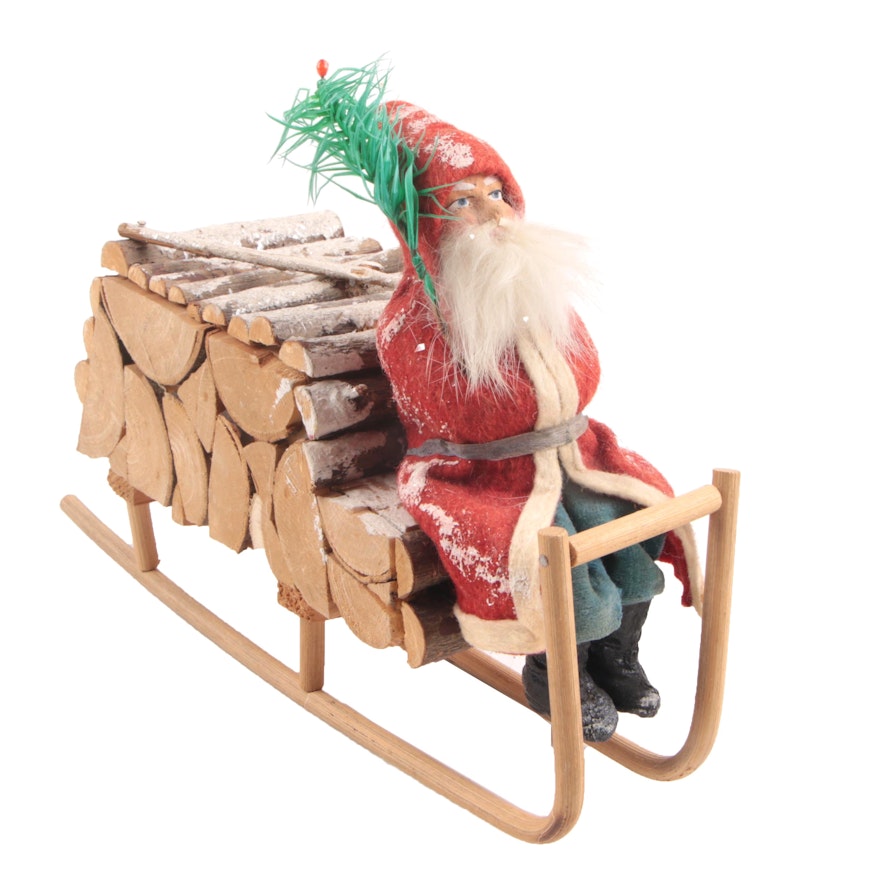 Antique Belsnickle And Log Sleigh Candy Container
