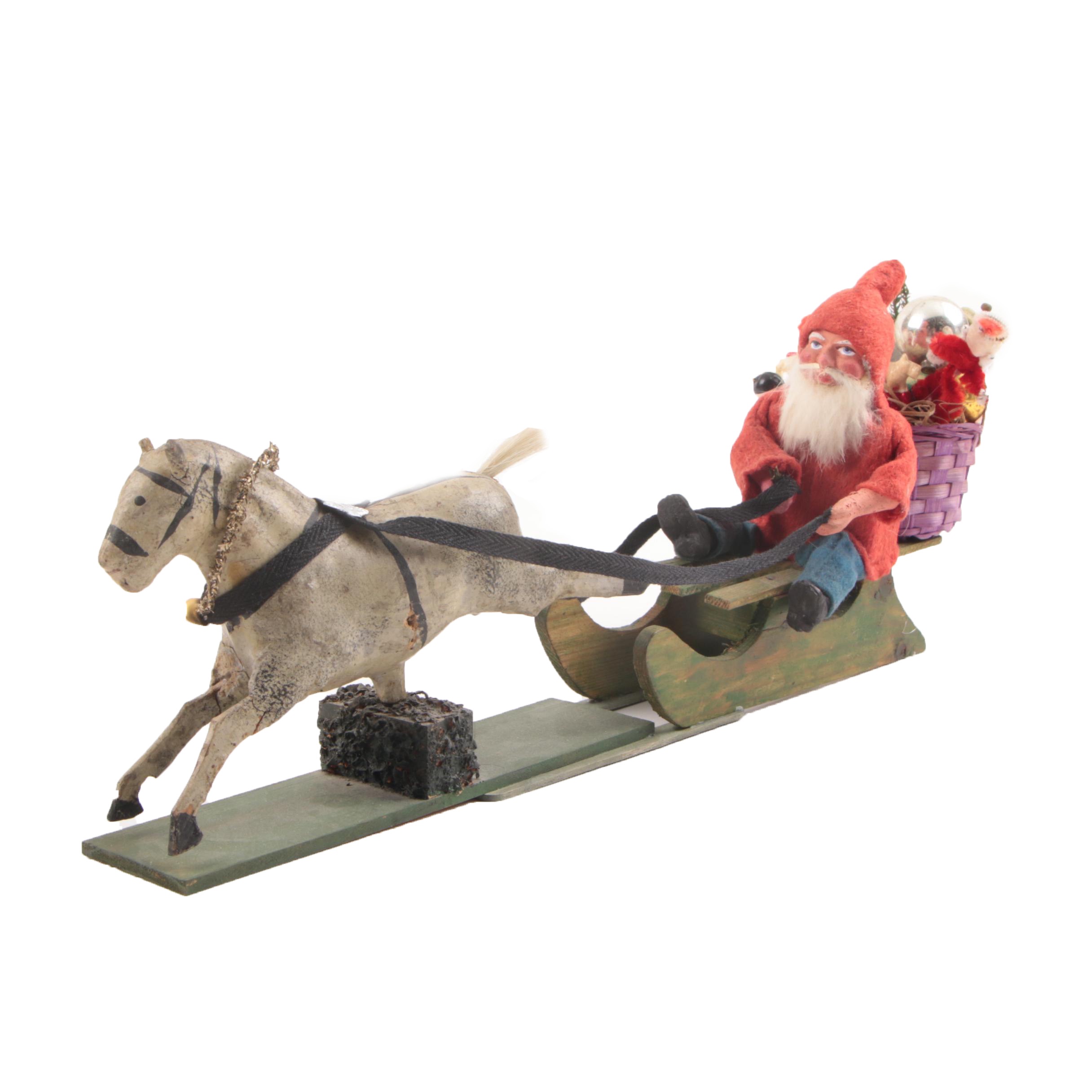 Antique German Christmas Belsnickle on Horse Drawn Sleigh
