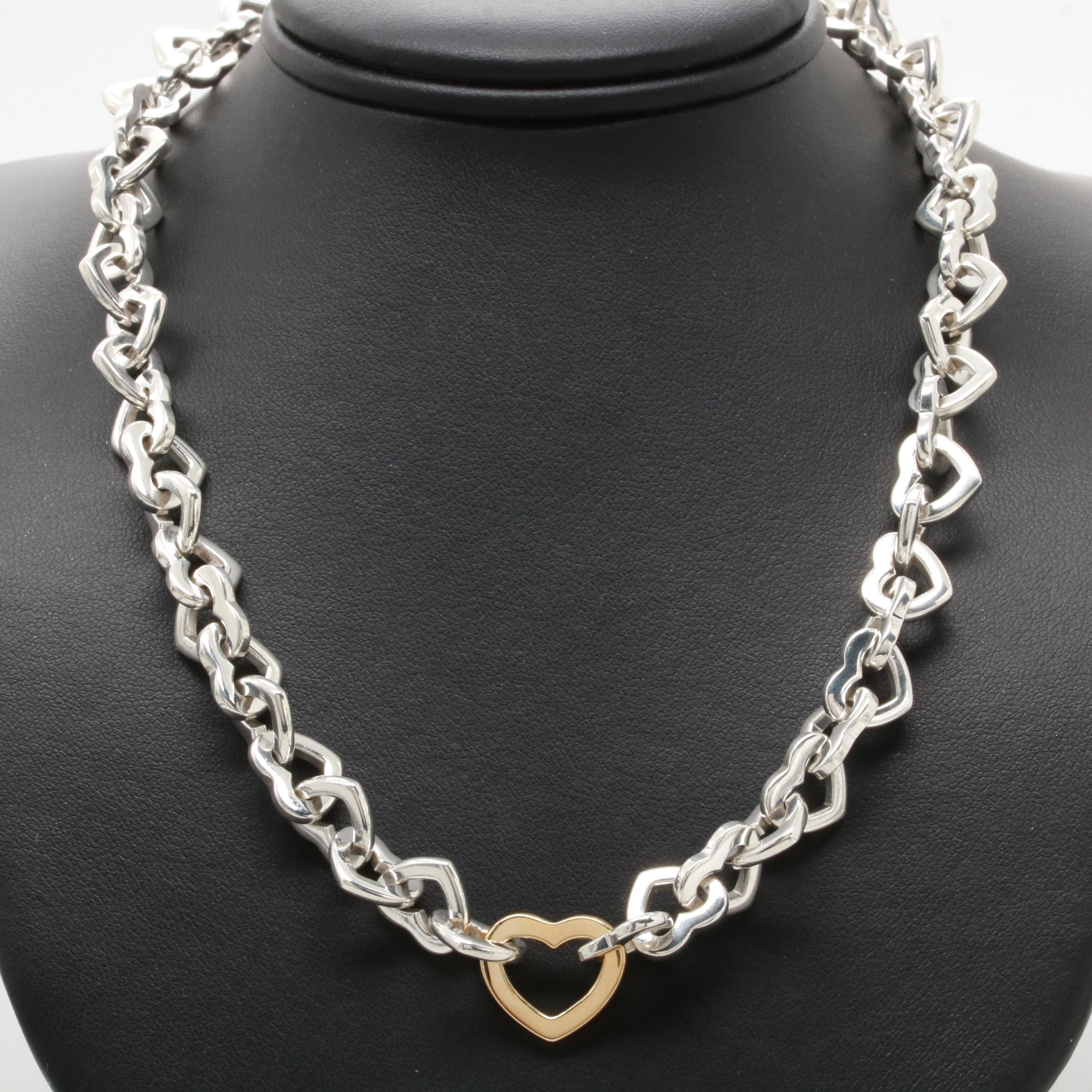 Tiffany & Co. Sterling Silver and 18K Yellow Gold Heart Link Necklace