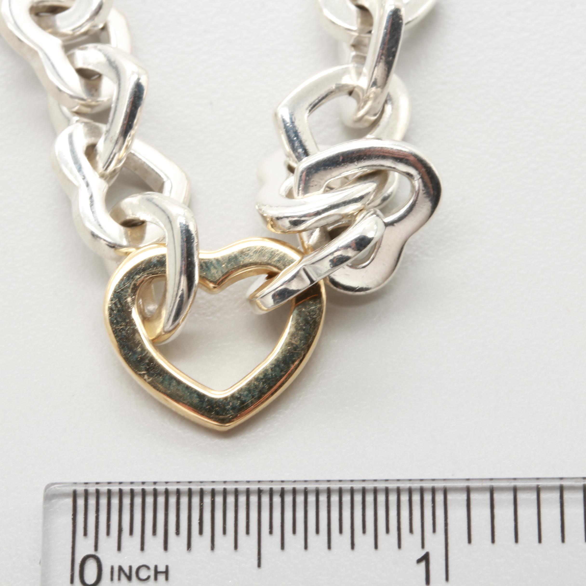 Tiffany & Co. Sterling Silver and 18K Yellow Gold Heart Link Necklace