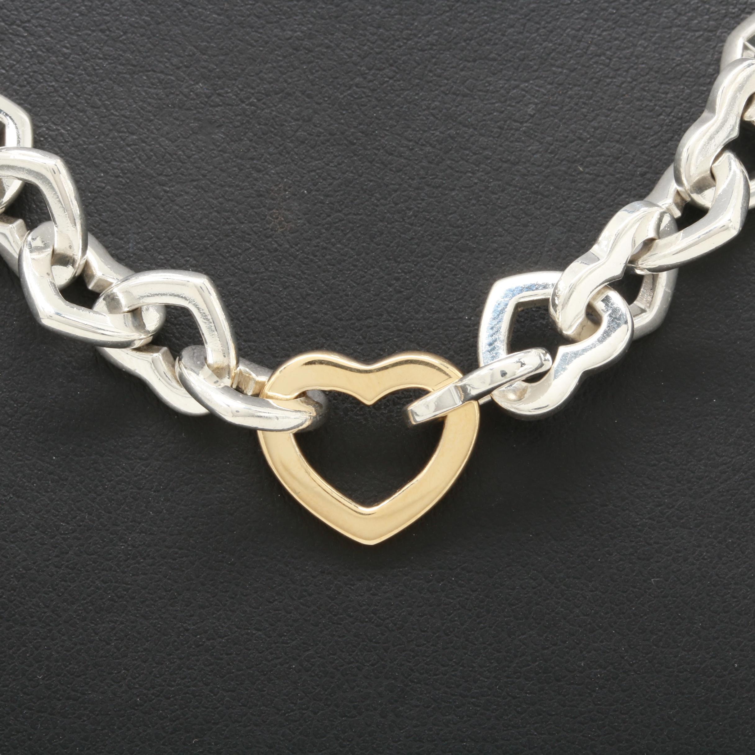 Tiffany & Co. Sterling Silver and 18K Yellow Gold Heart Link Necklace