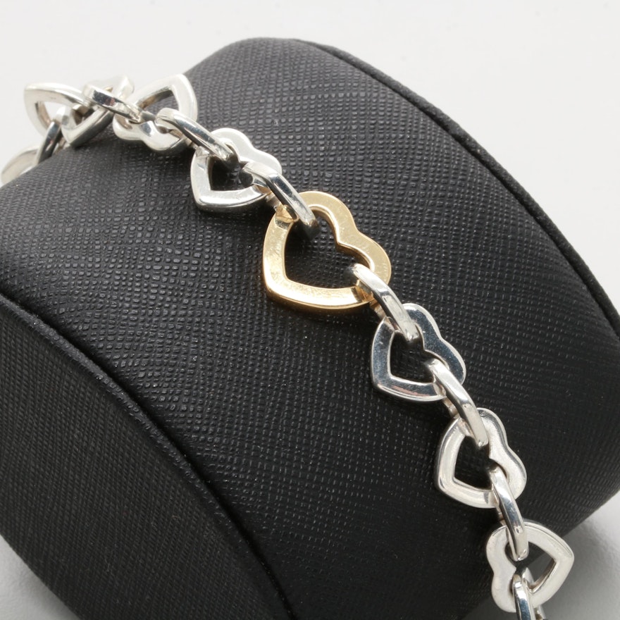Tiffany & Co. Sterling Silver and 18K Yellow Gold Heart Chain Link Bracelet
