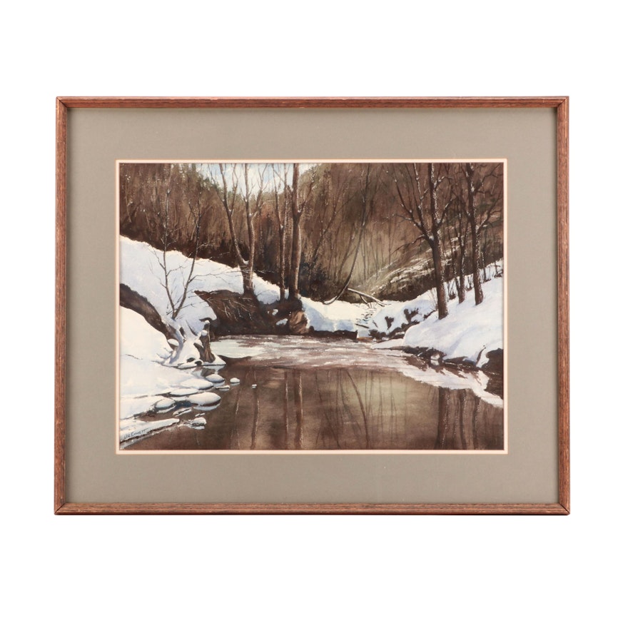 Joe Emmett Winter Landscape Watercolor Painting