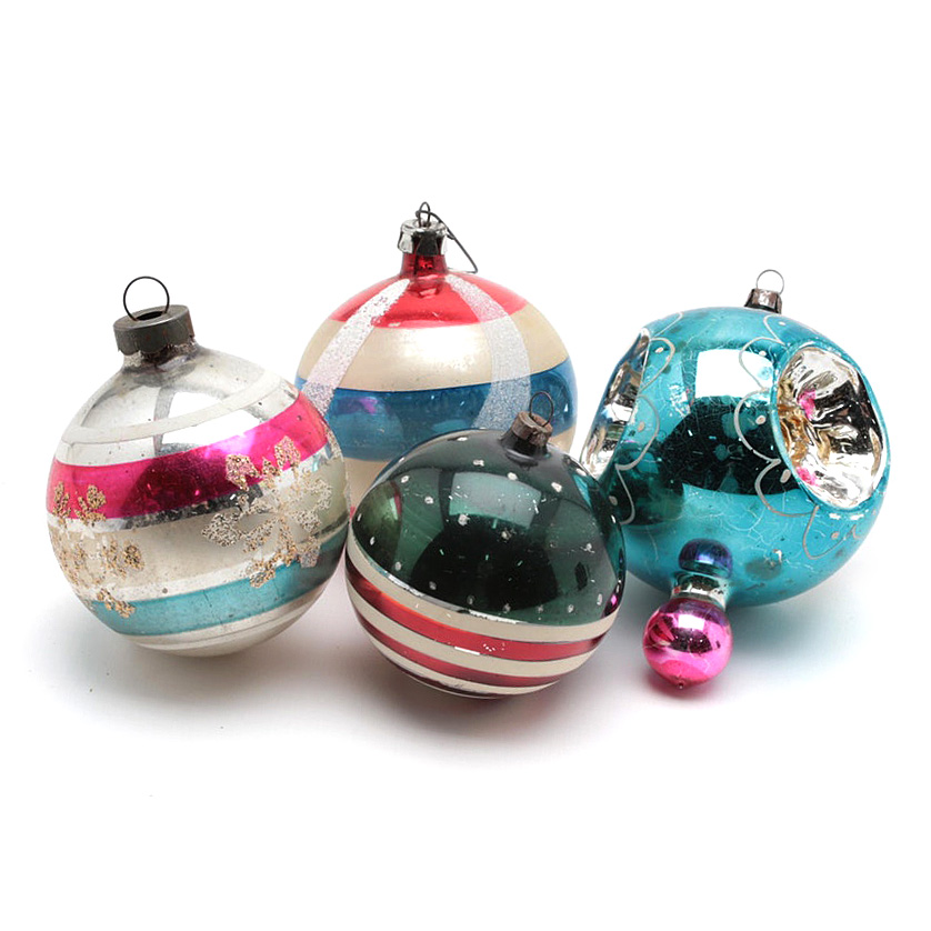 Four Antique Glass Christmas Ornaments