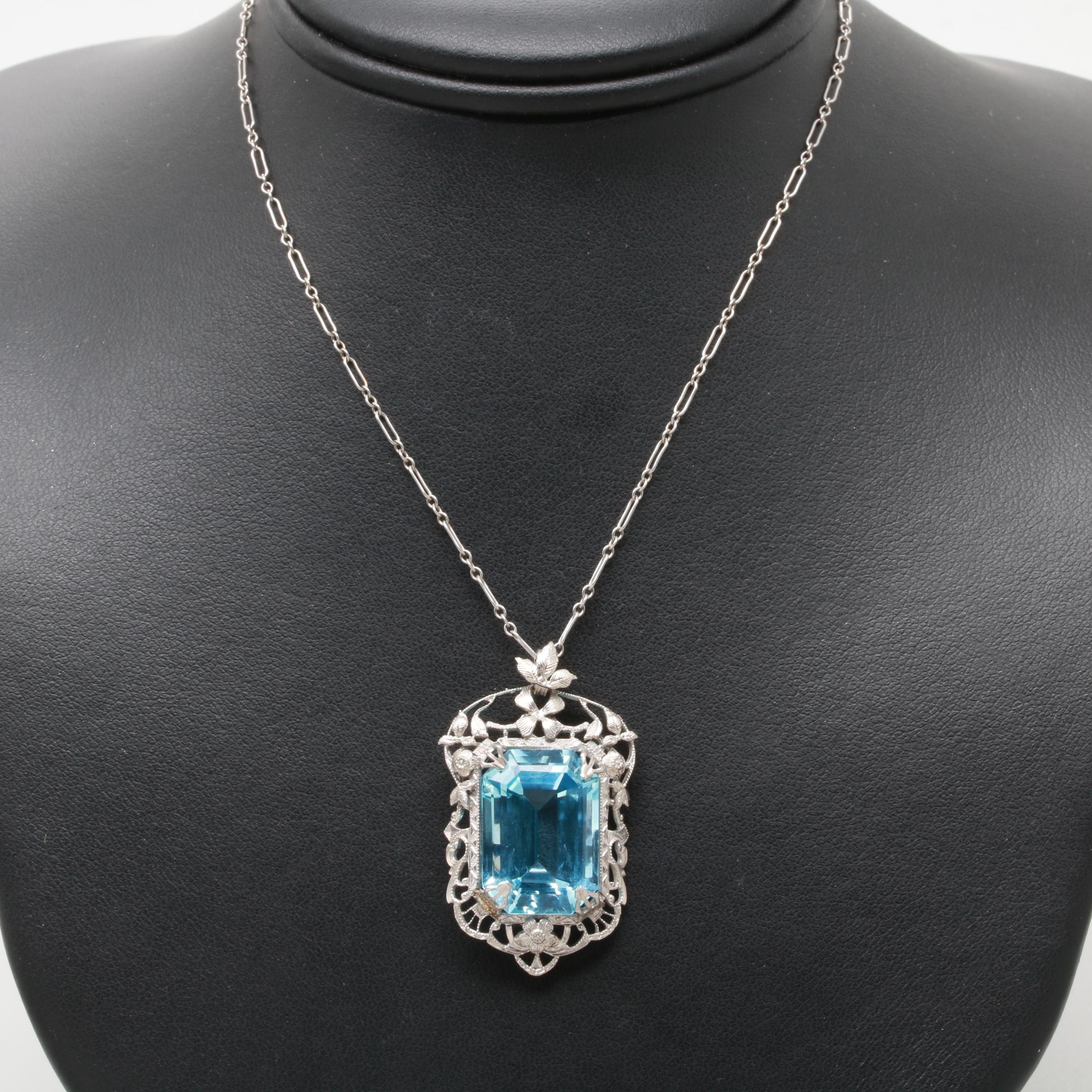1930s Silver Tone Blue Topaz Necklace