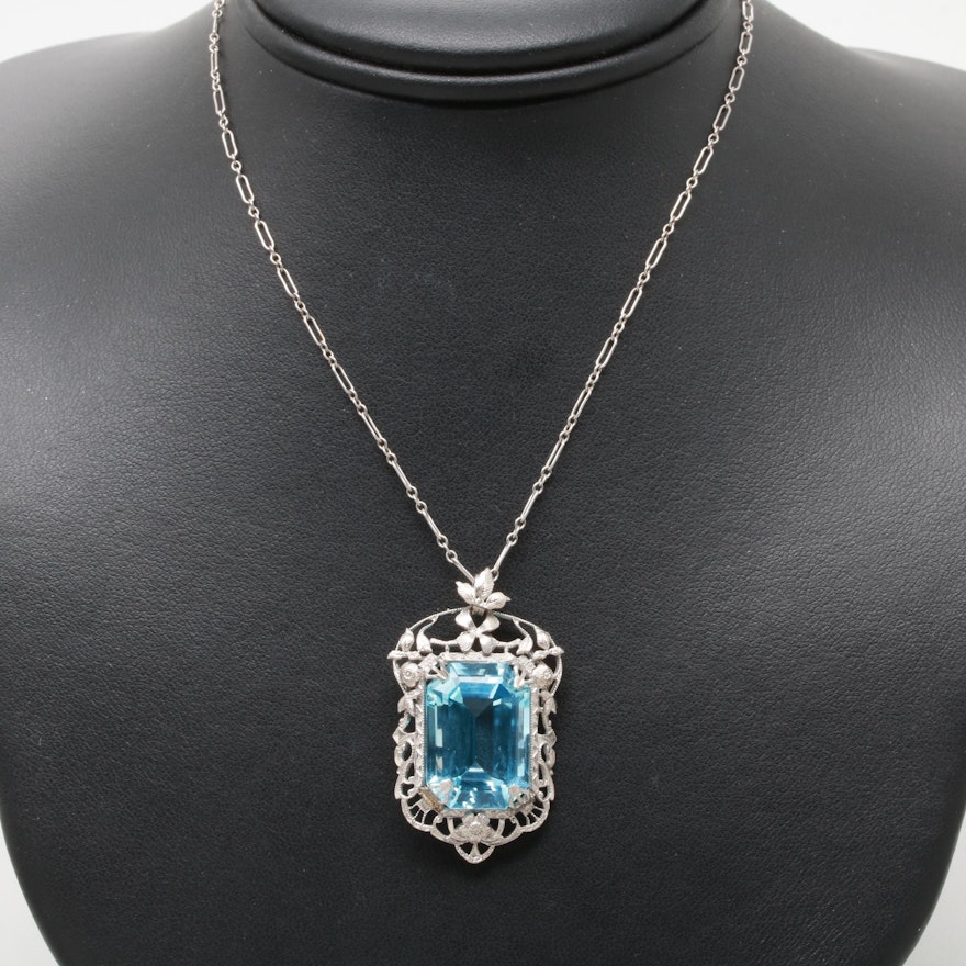 1930s Silver Tone Blue Topaz Necklace