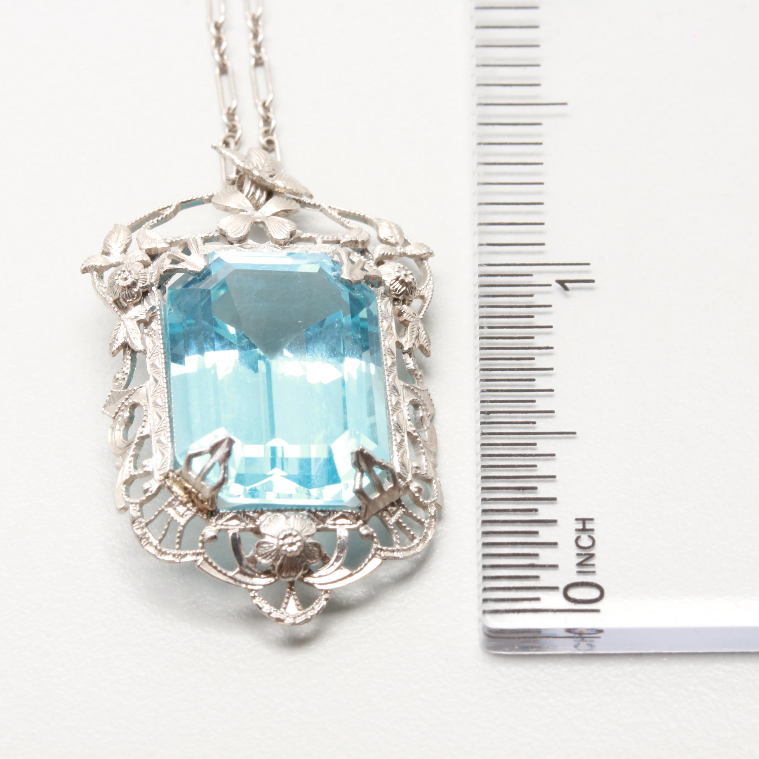1930s Silver Tone Blue Topaz Necklace