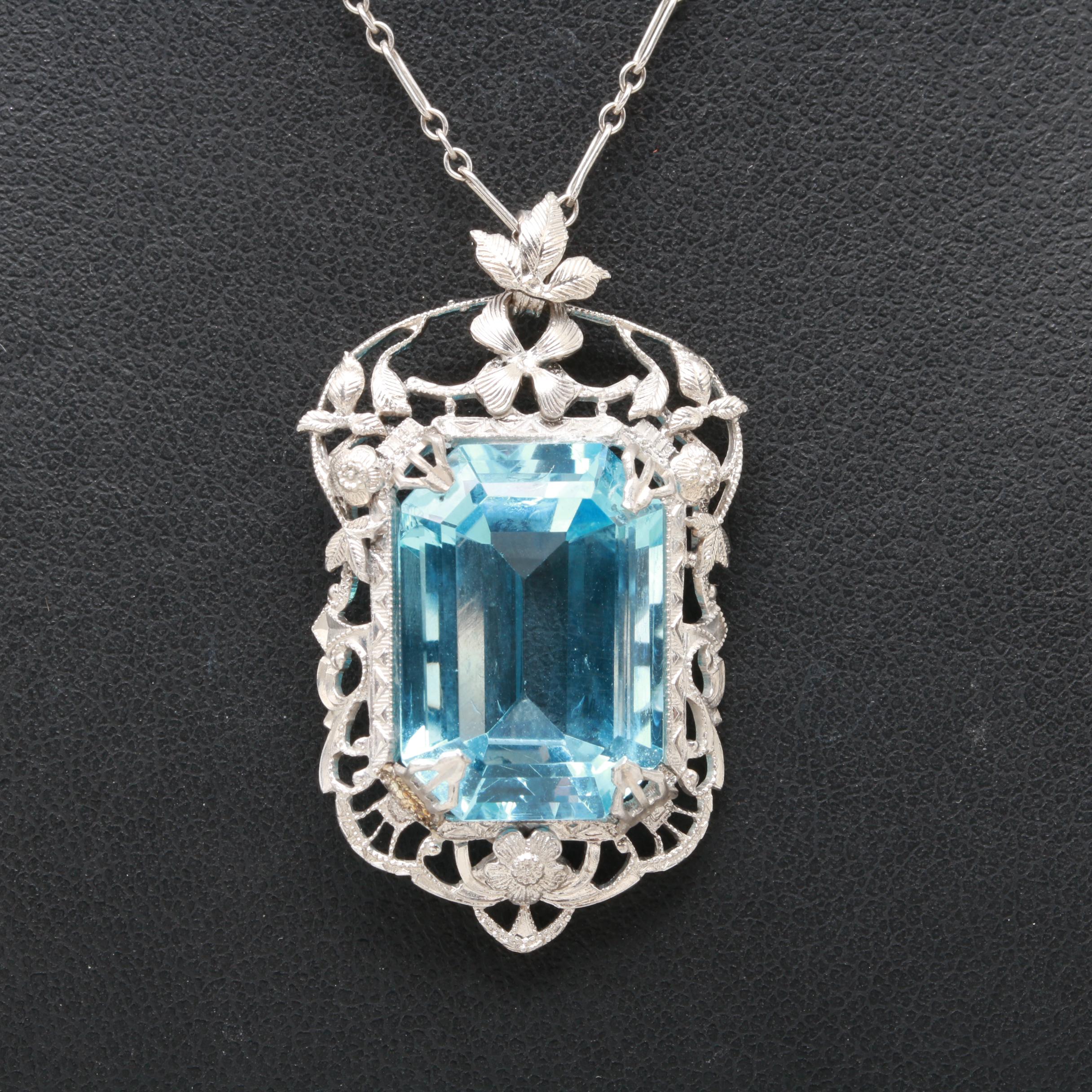 1930s Silver Tone Blue Topaz Necklace