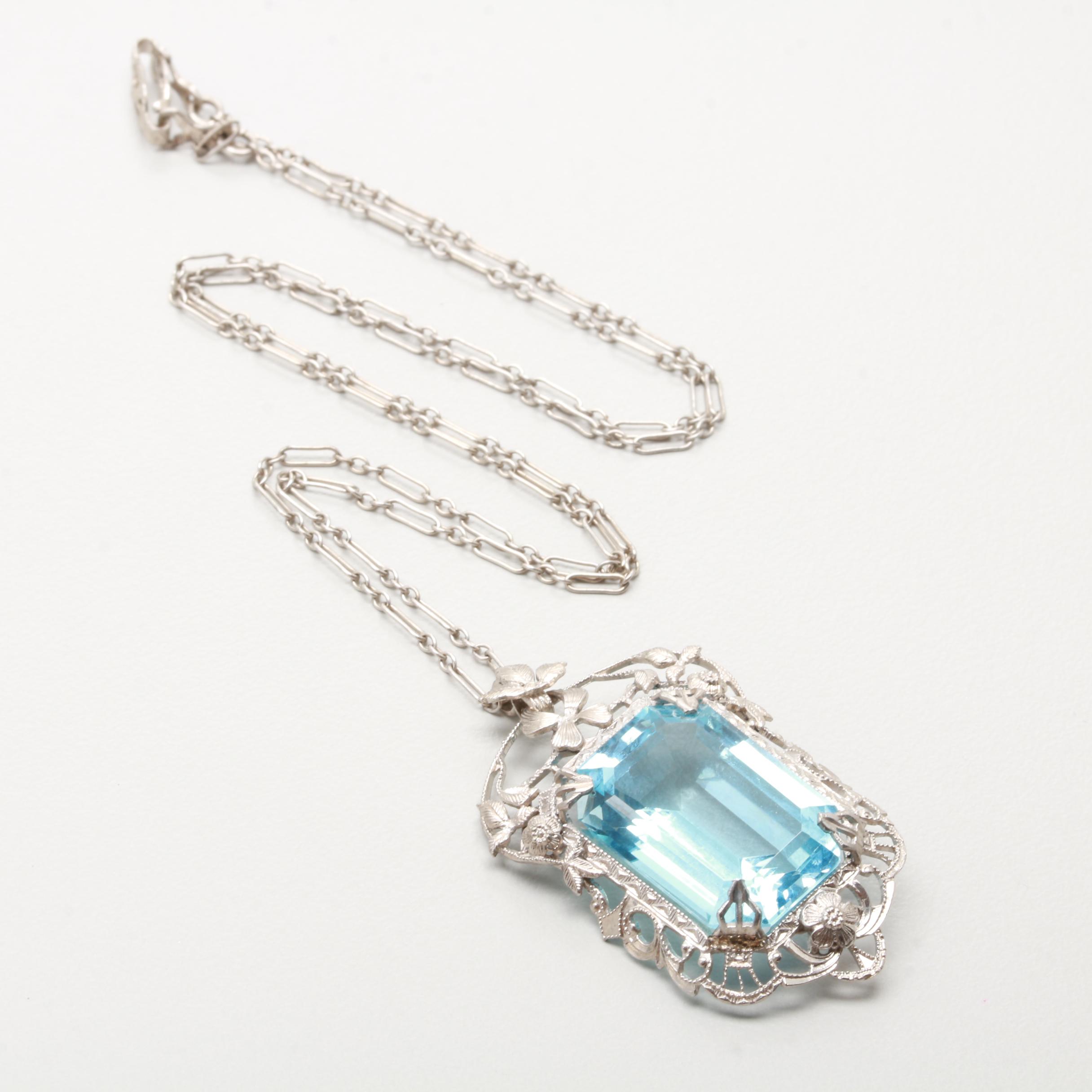 1930s Silver Tone Blue Topaz Necklace