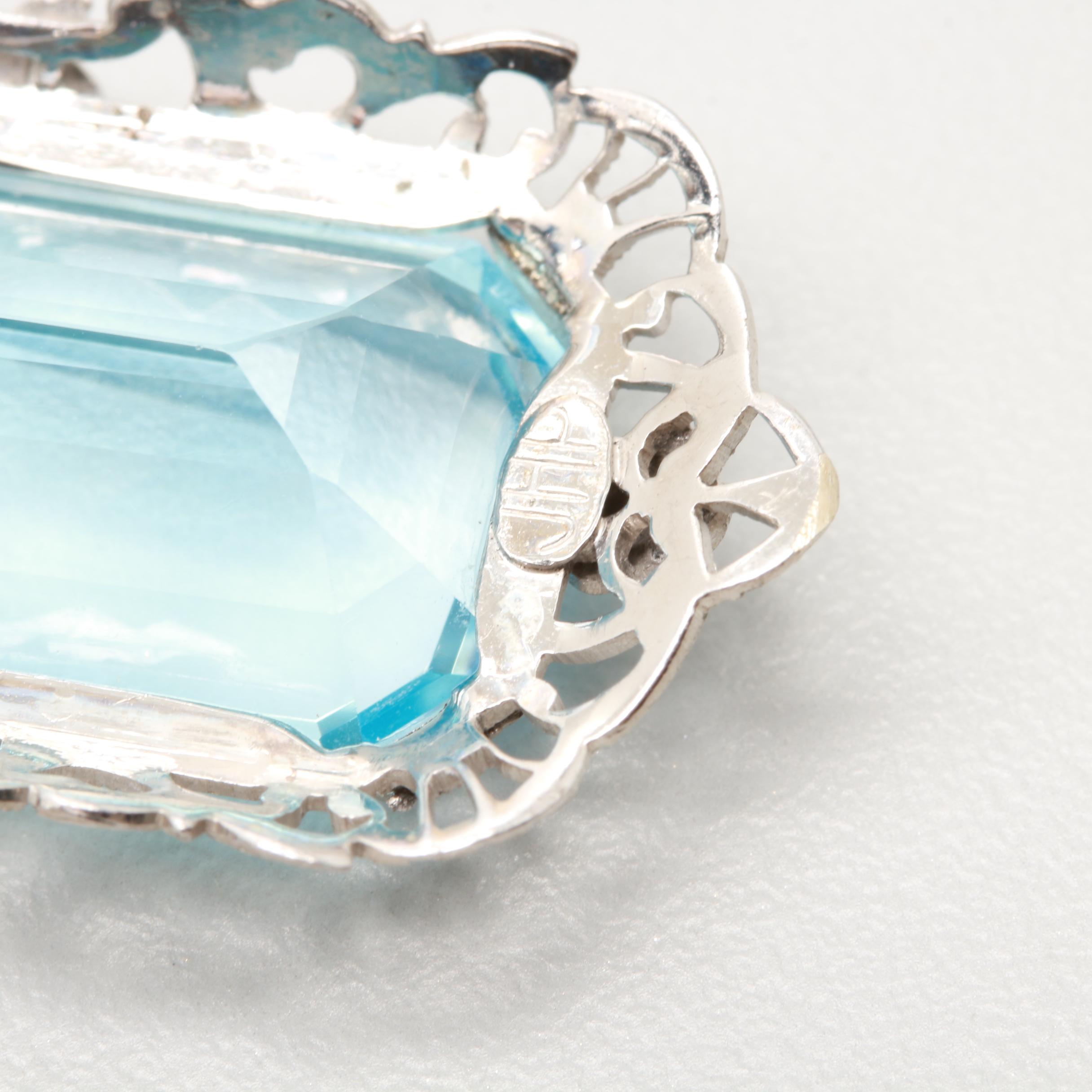 1930s Silver Tone Blue Topaz Necklace