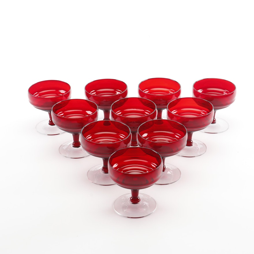 Ruby Red Glass Champagne Coupes