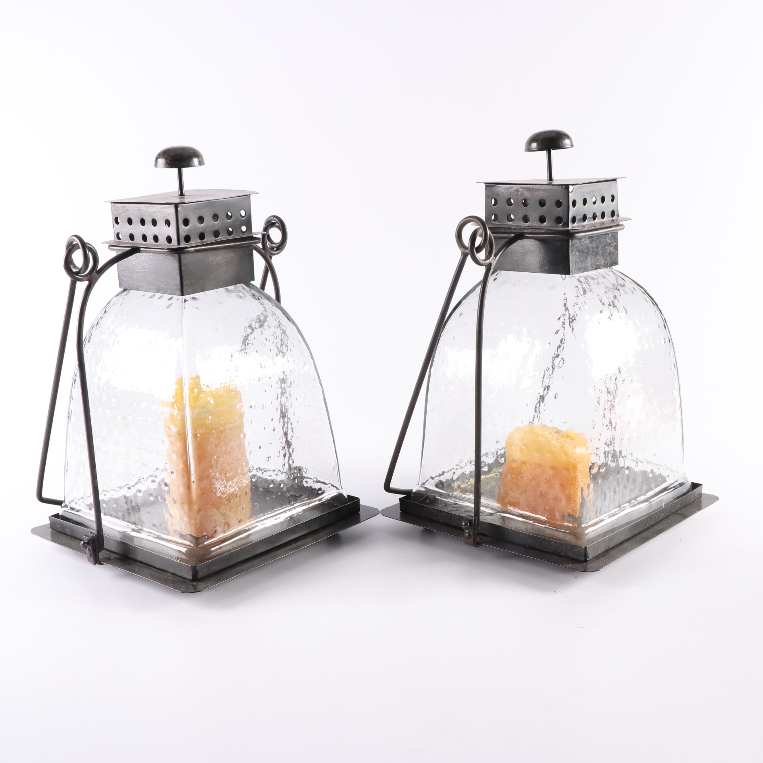 Pair of Metal and Glass Candle Lanterns