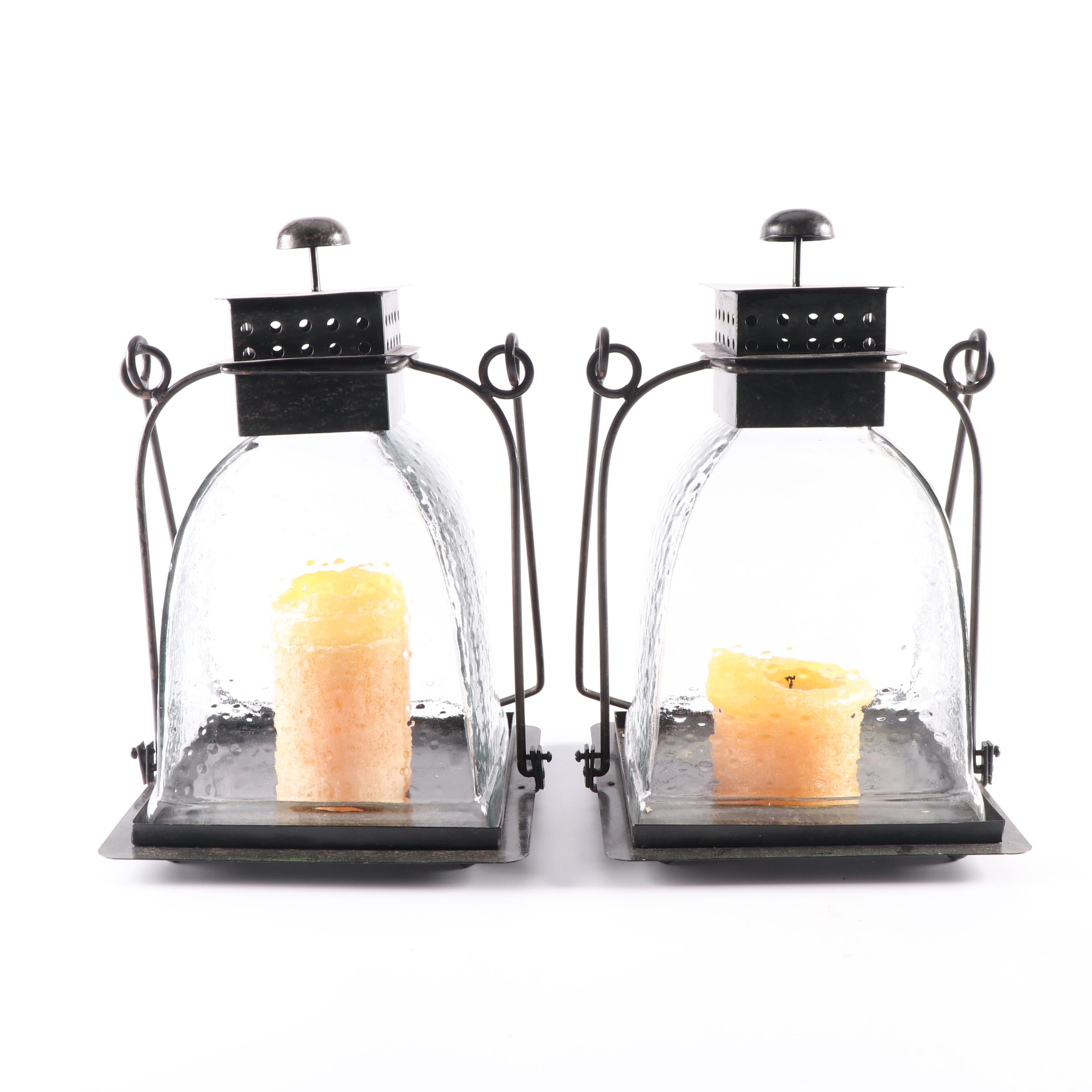 Pair of Metal and Glass Candle Lanterns