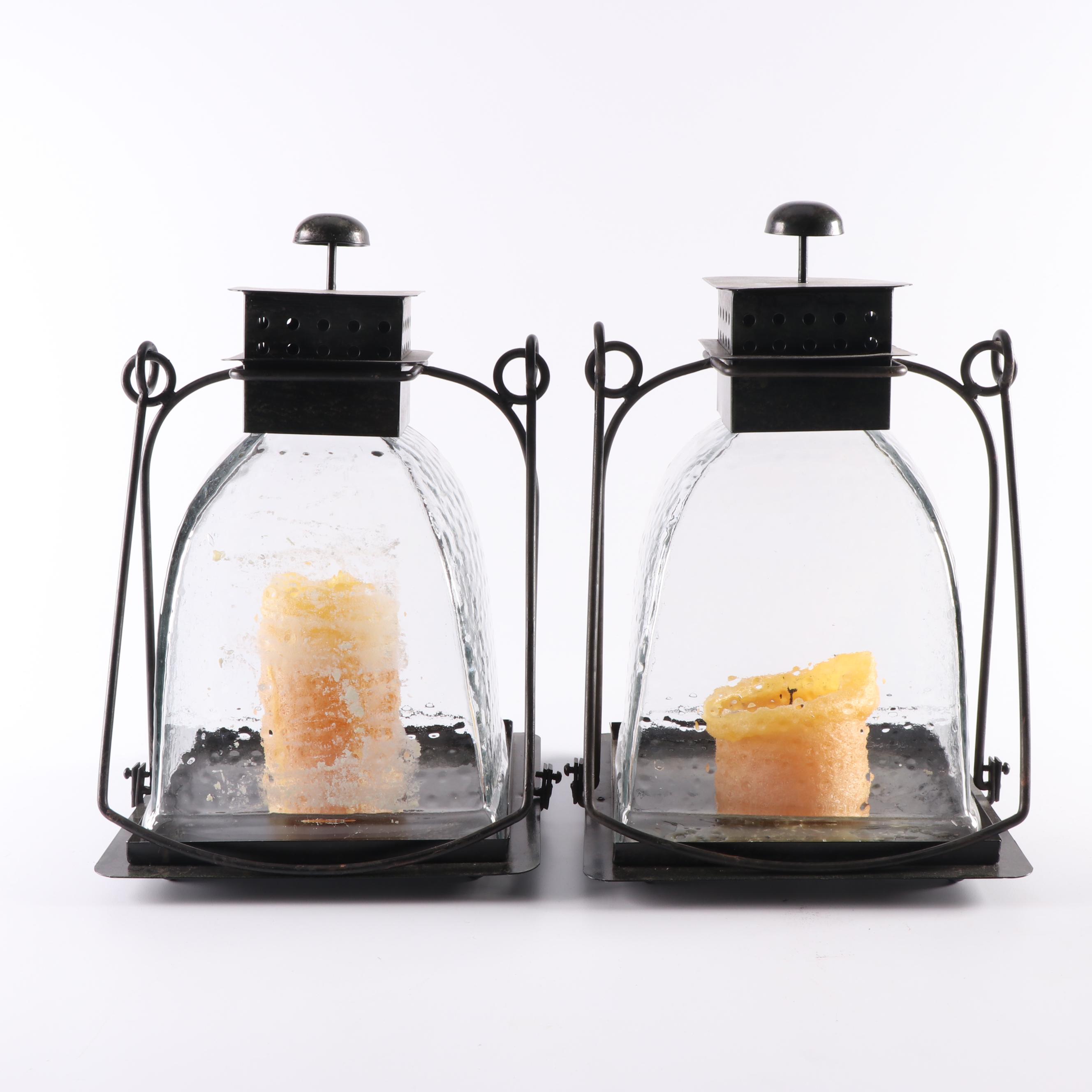 Pair of Metal and Glass Candle Lanterns