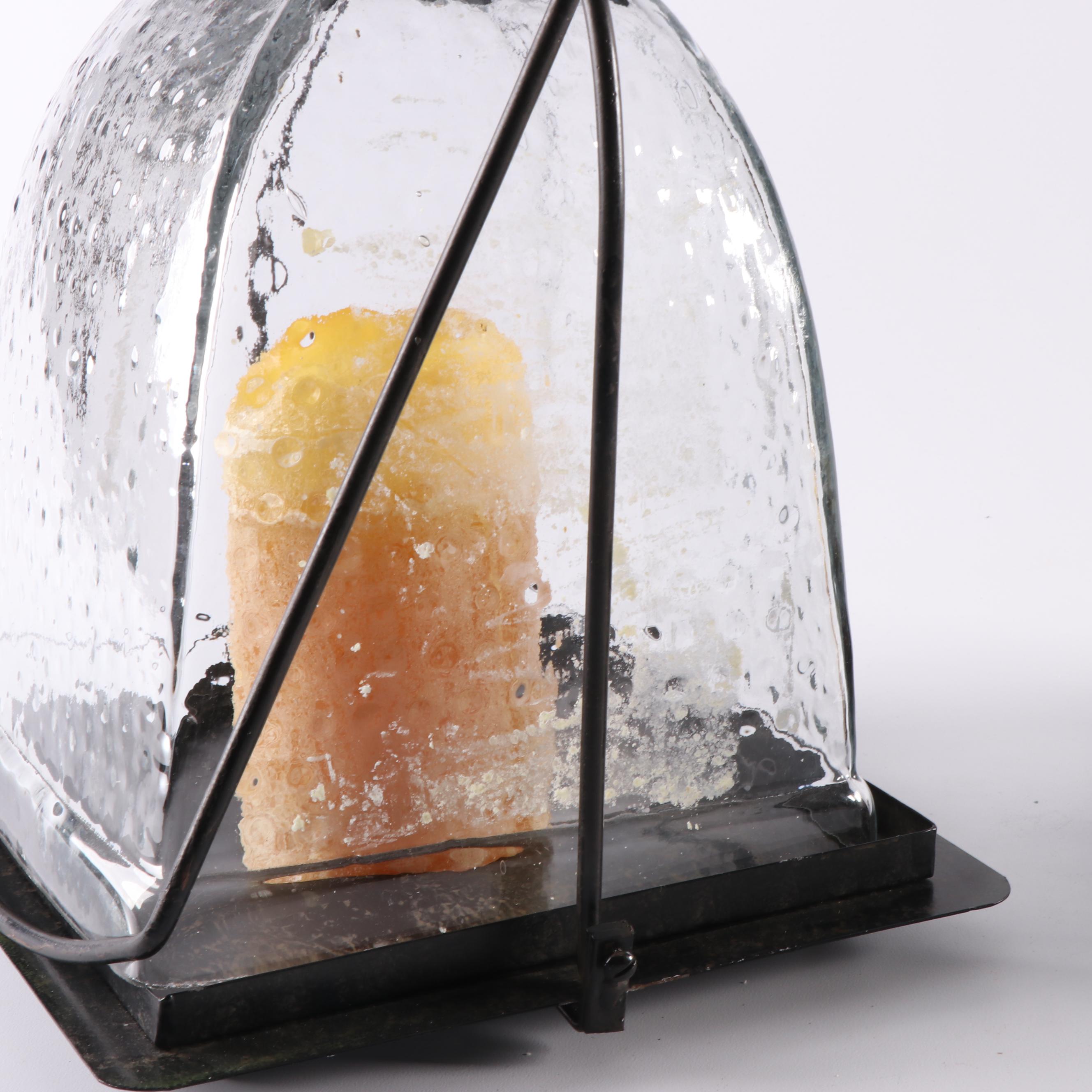 Pair of Metal and Glass Candle Lanterns