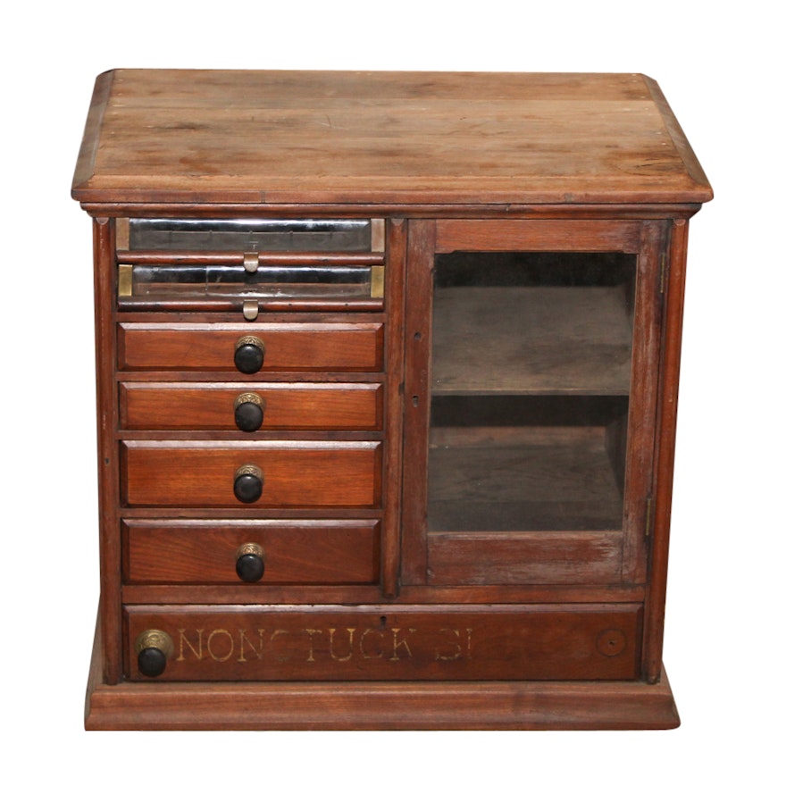 "Nonotuck Silk" Walnut Counter Display Cabinet, Late 19th Century