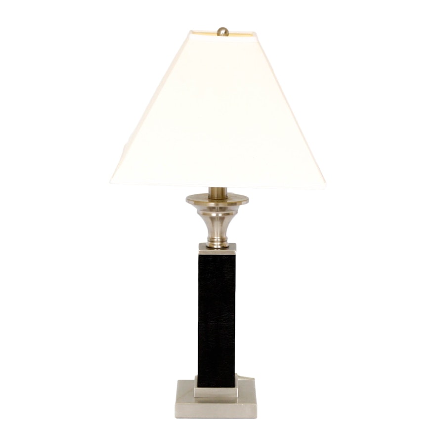 Contemporary Metal and Faux Leather Table Lamp