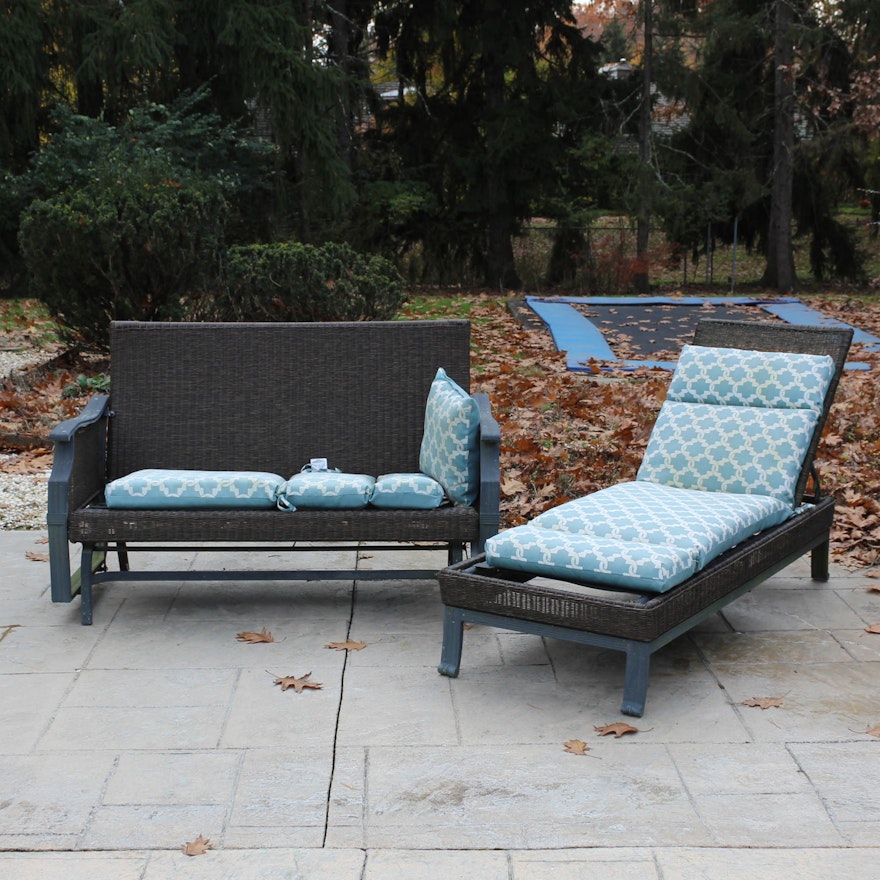 Hampton Bay All-Weather Wicker Glider Settee and Chaise Lounge