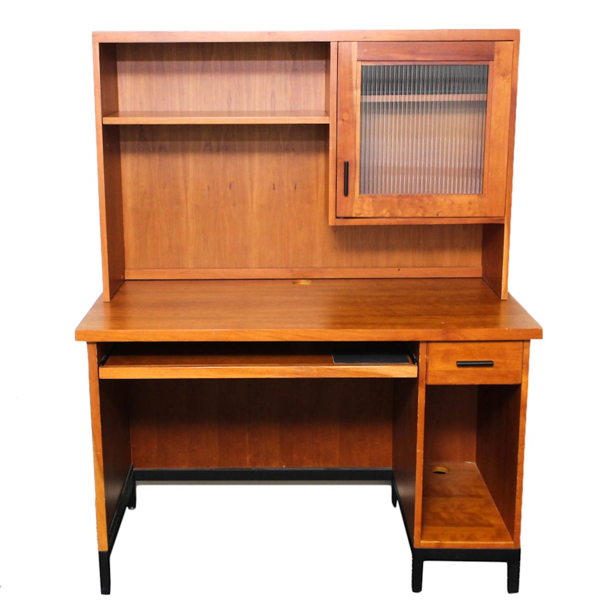 Contemporary Hardwood Veneer Computer Desk with Hutch