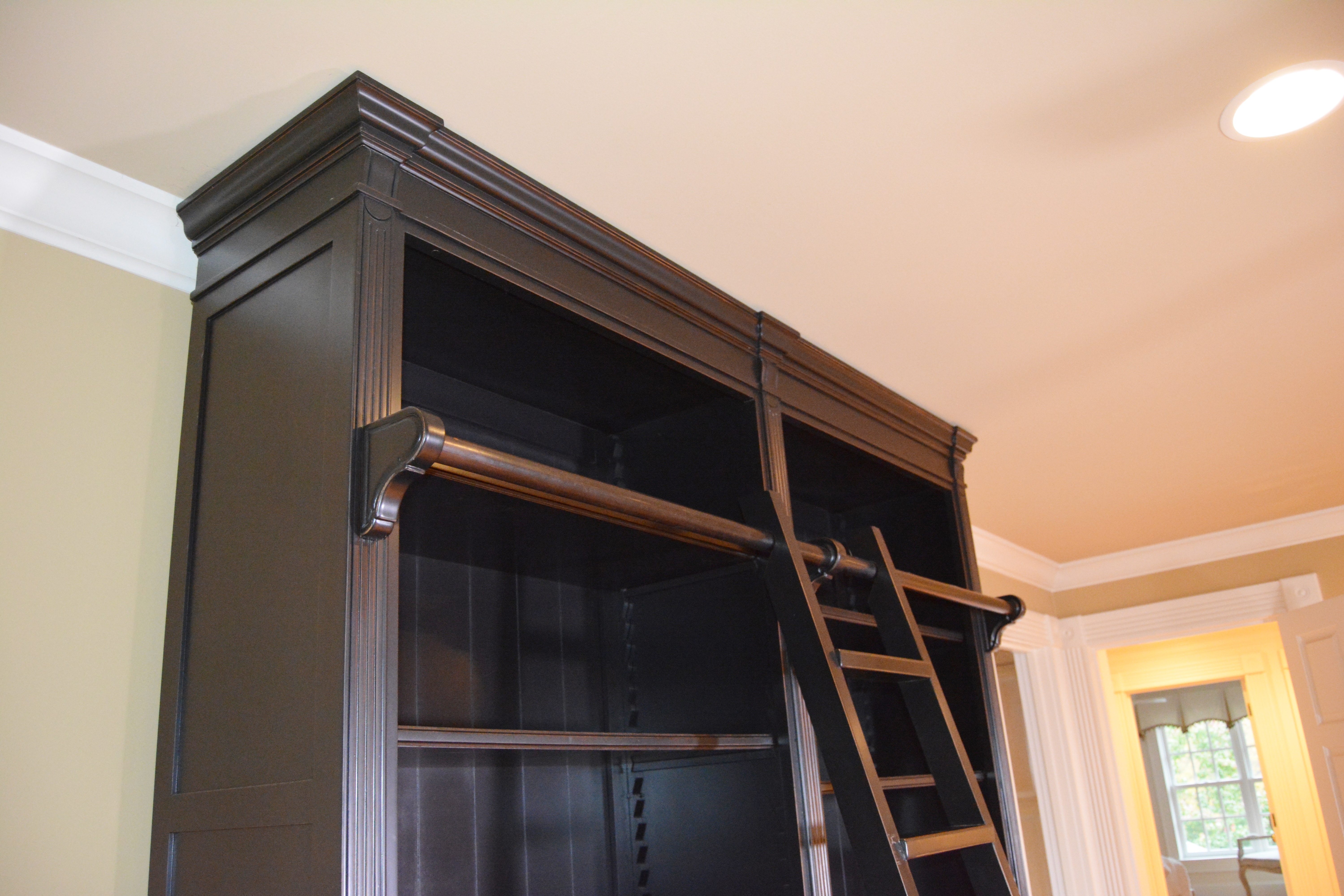 Contemporary Black Double Bookcase with Ladder by London