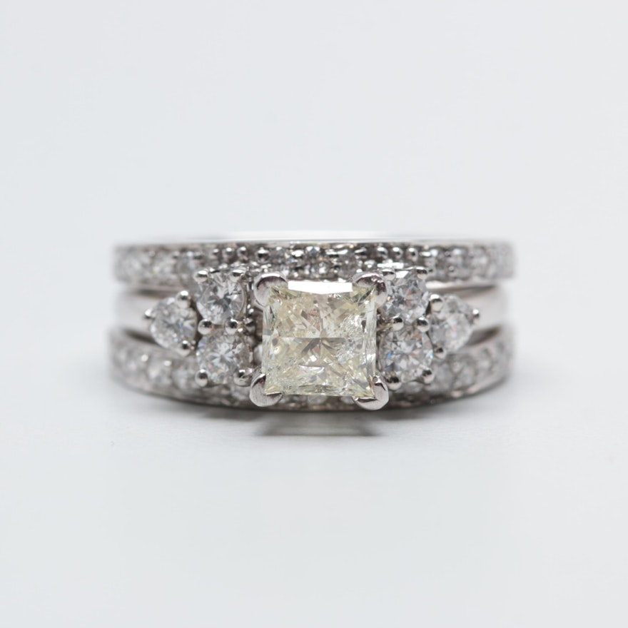 14K White Gold 1.61 CTW Diamond Three Ring Bridal Set